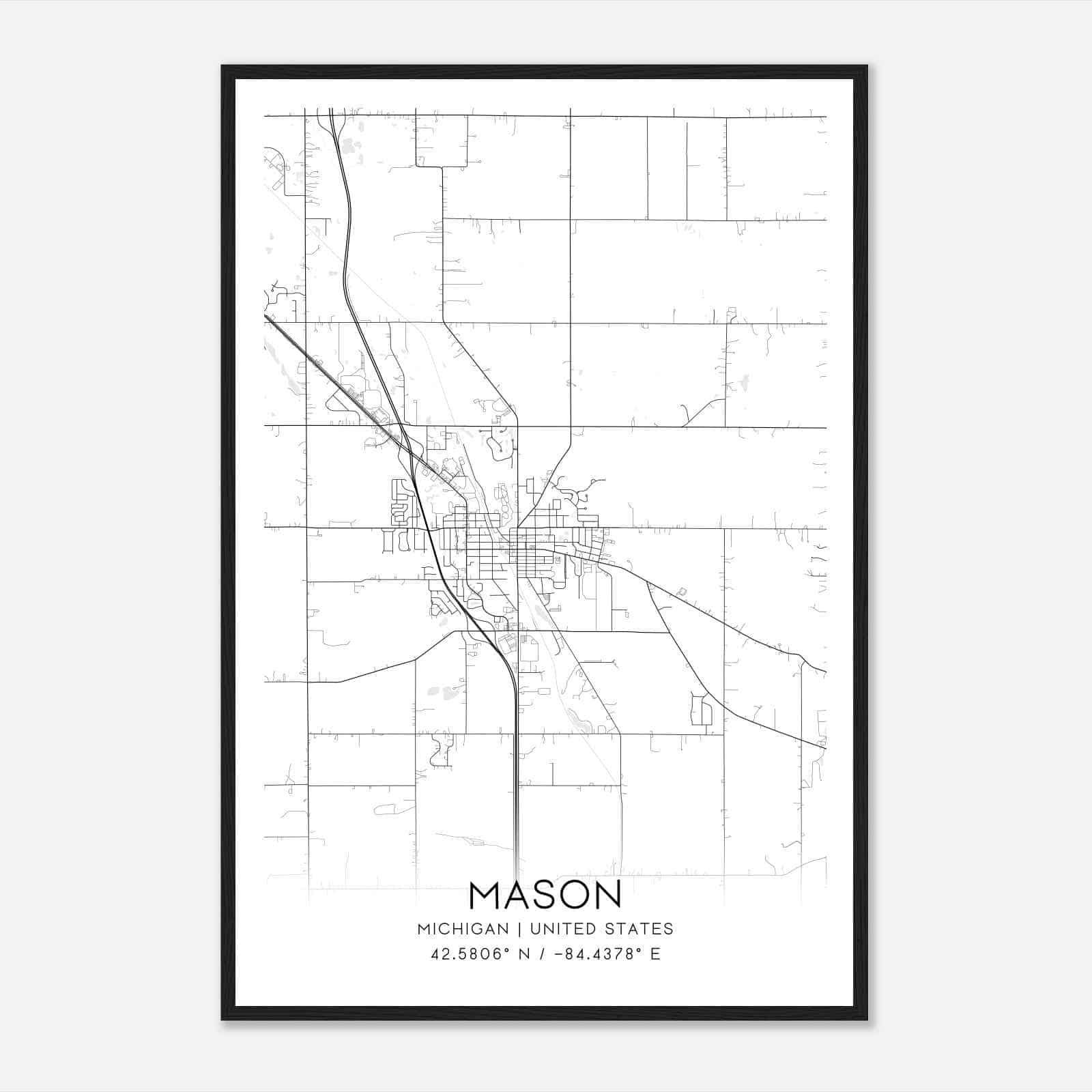 Mason Michigan Map Poster, Modern Home Decor Wall Art Print