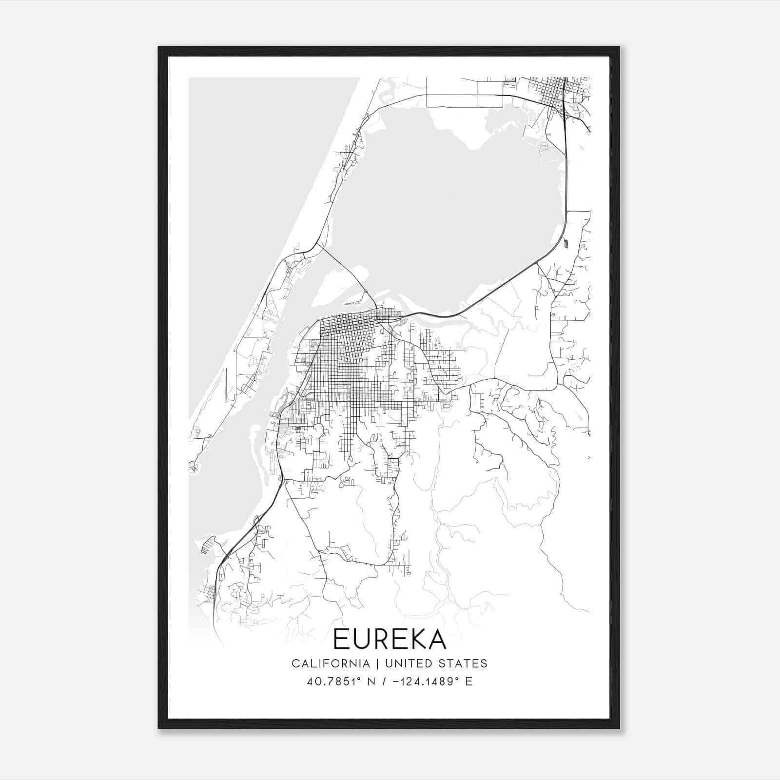 Eureka California Map Poster, Modern Home Decor Wall Art Print