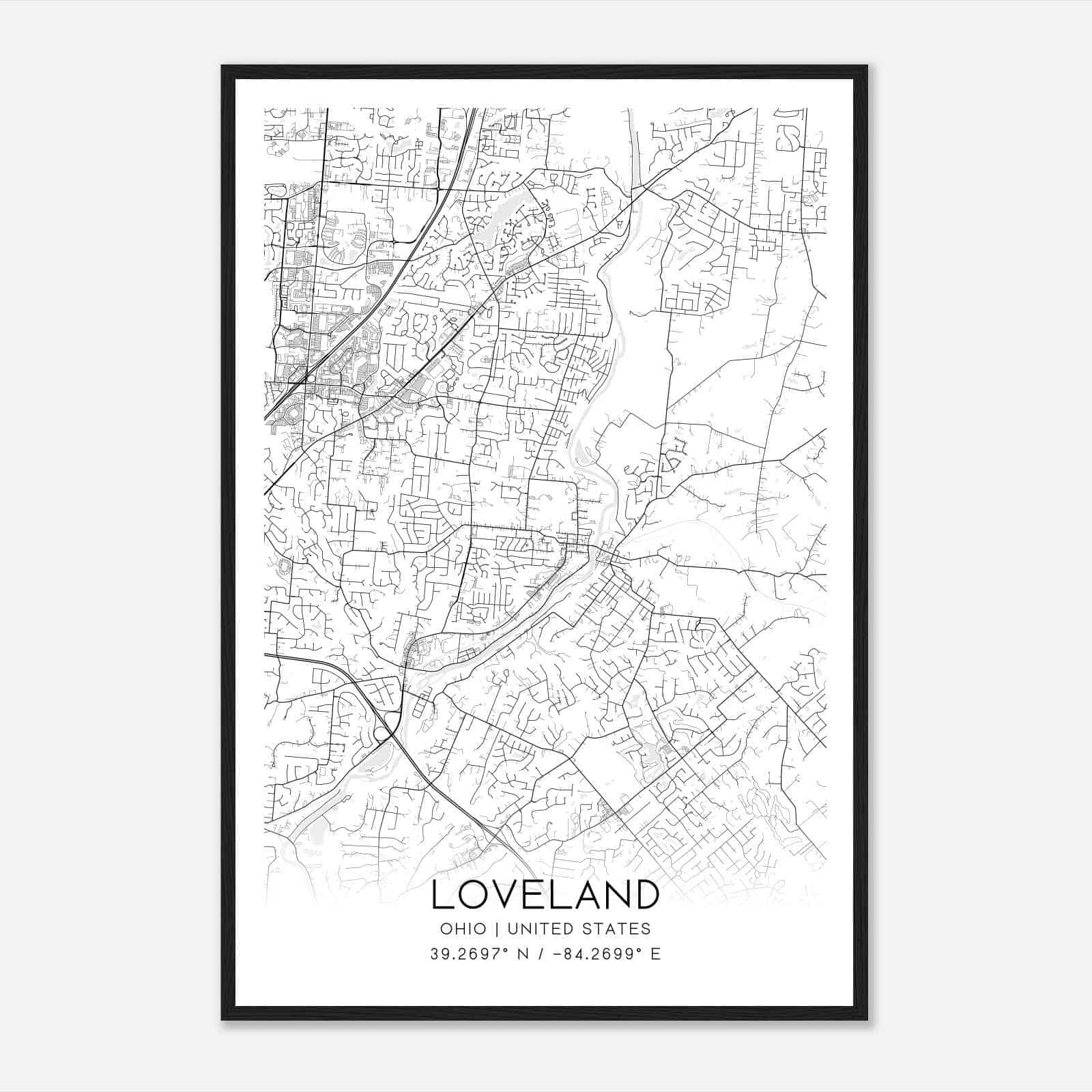 Loveland Ohio Map Poster, Modern Home Decor Wall Art Print
