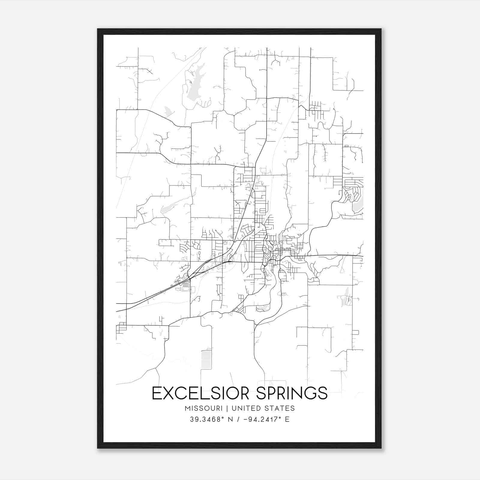 Excelsior Springs Missouri Map Poster, Modern Home Decor Wall Art Print