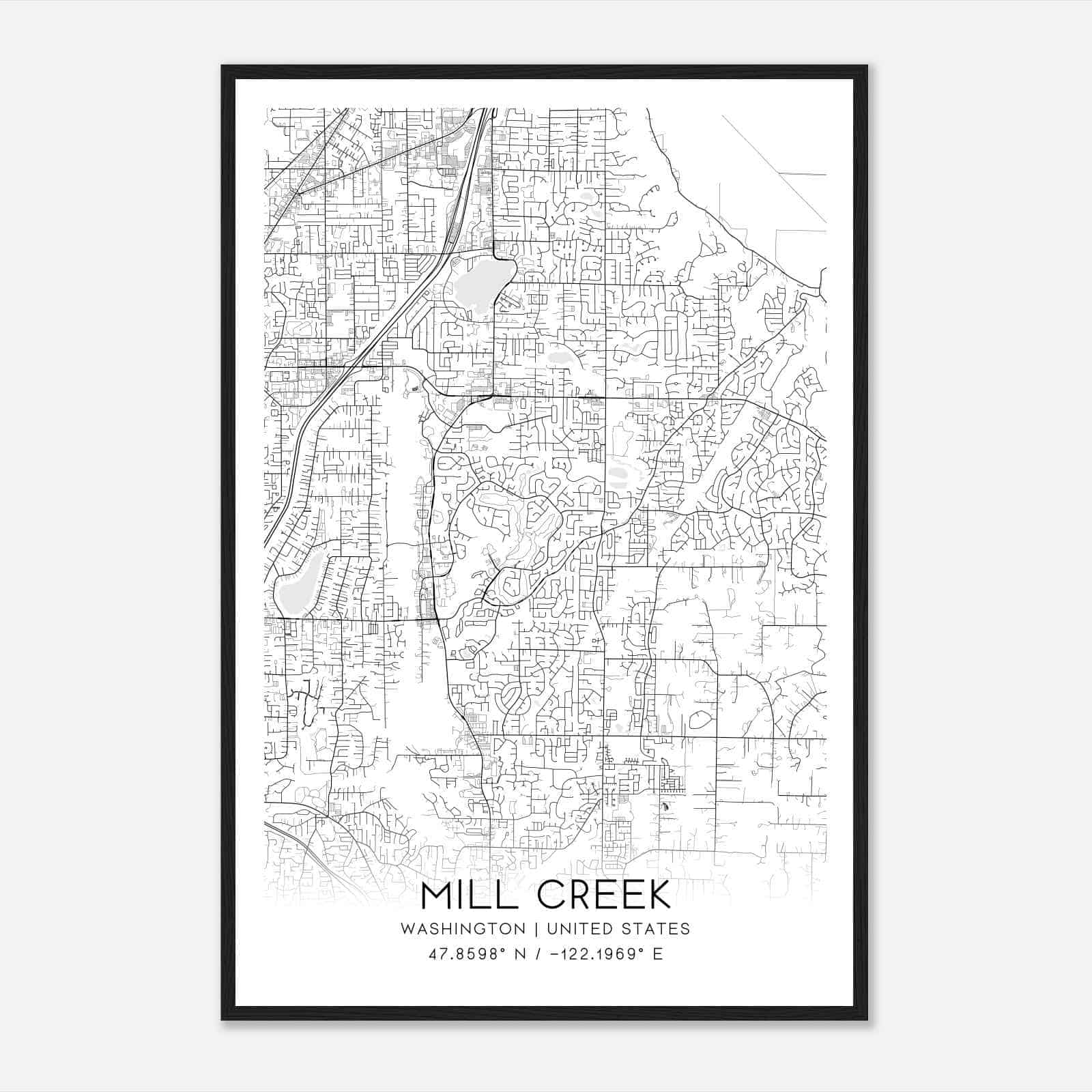 Mill Creek Washington Map Poster, Modern Home Decor Wall Art Print