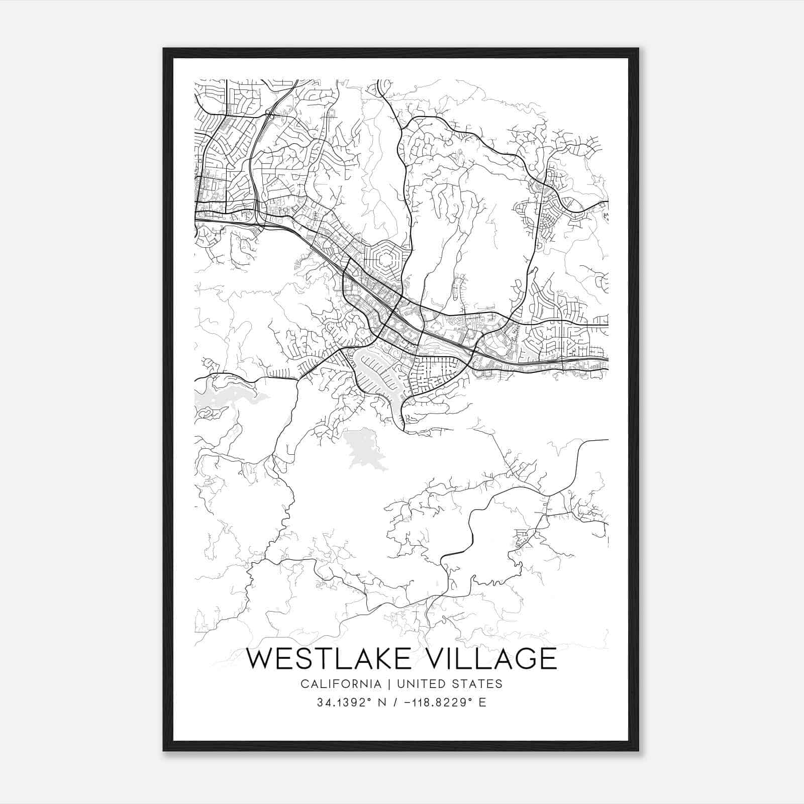 Westlake Village California Map Poster, Modern Home Decor Wall Art Print