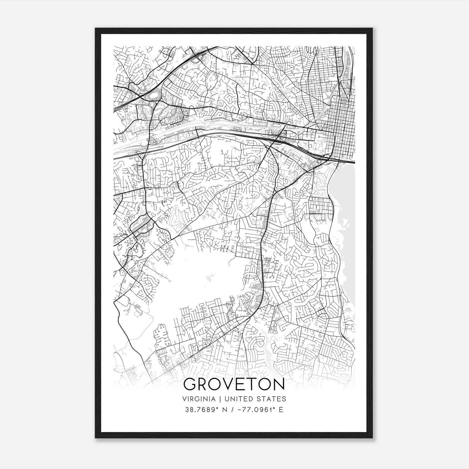 Groveton Virginia Map Poster, Modern Home Decor Wall Art Print