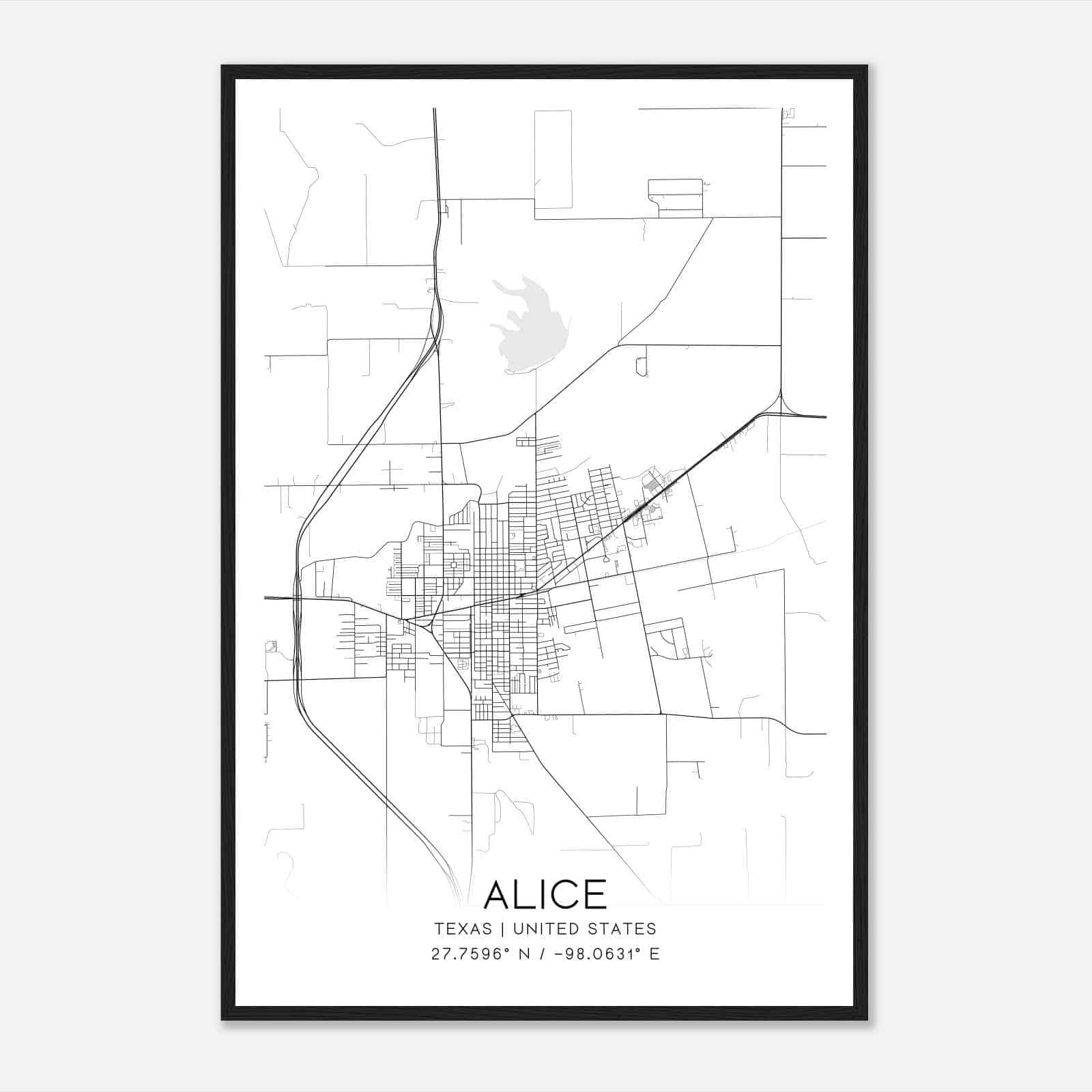 Alice Texas Map Poster, Modern Home Decor Wall Art Print
