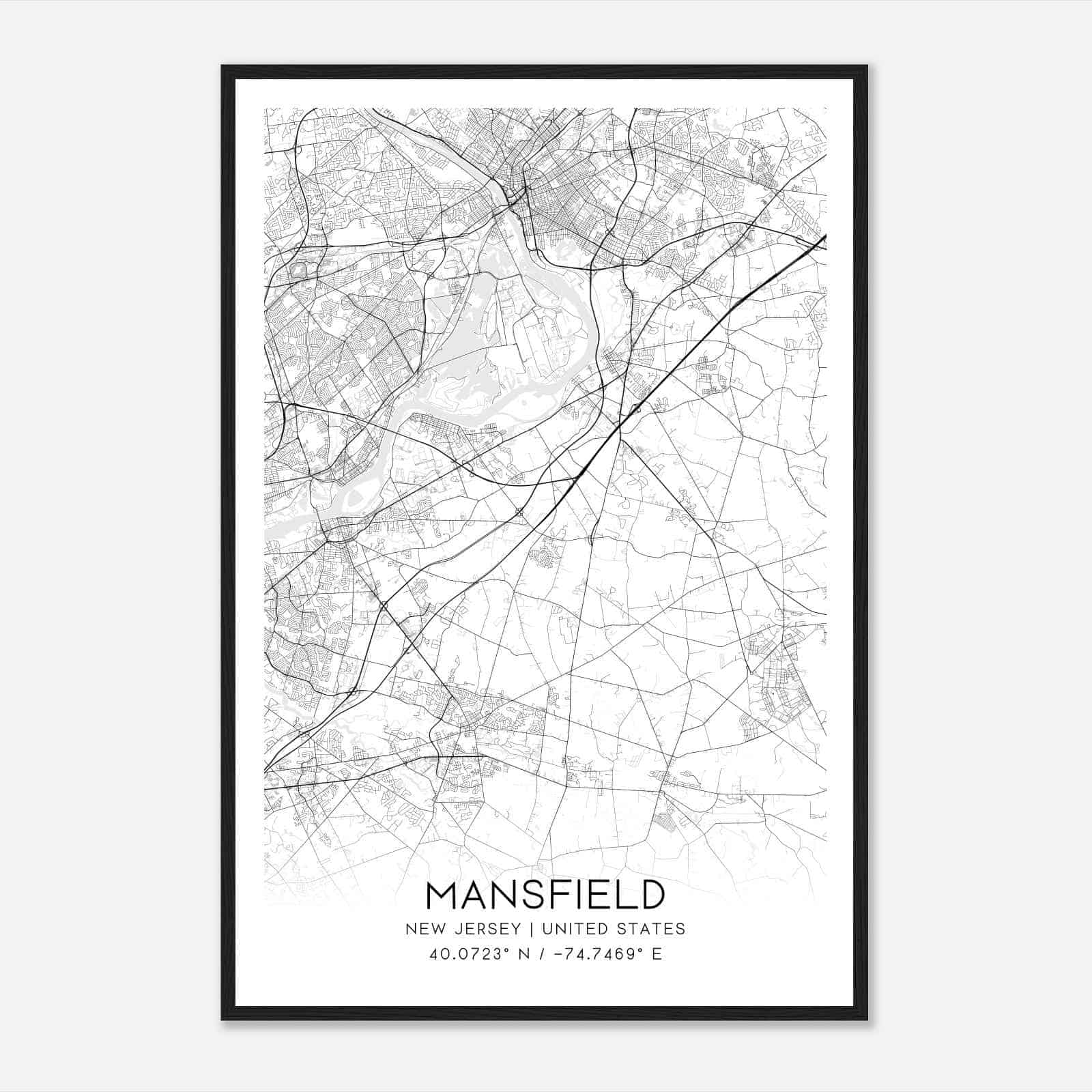Mansfield New Jersey Map Poster, Modern Home Decor Wall Art Print