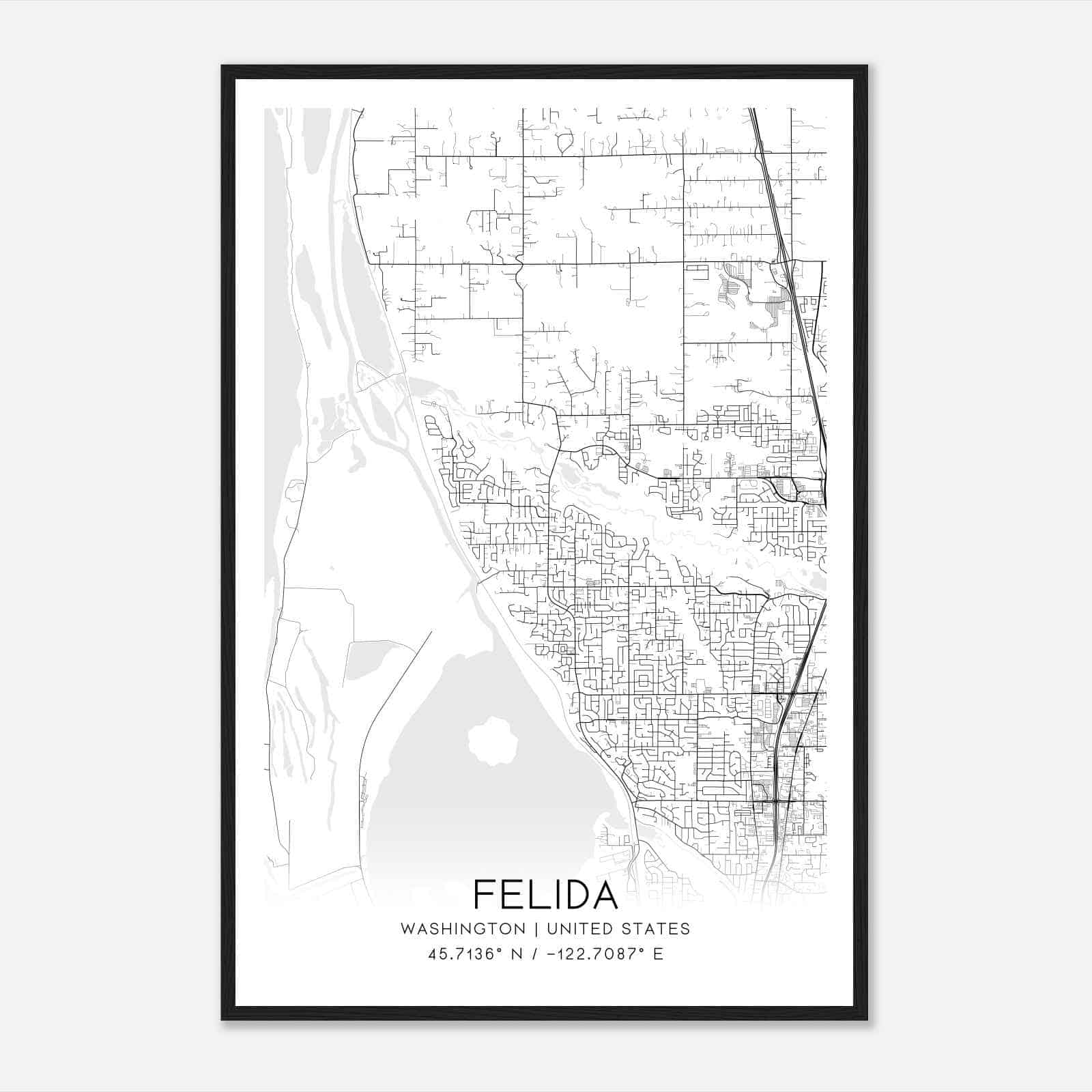 Felida Washington Map Poster, Modern Home Decor Wall Art Print