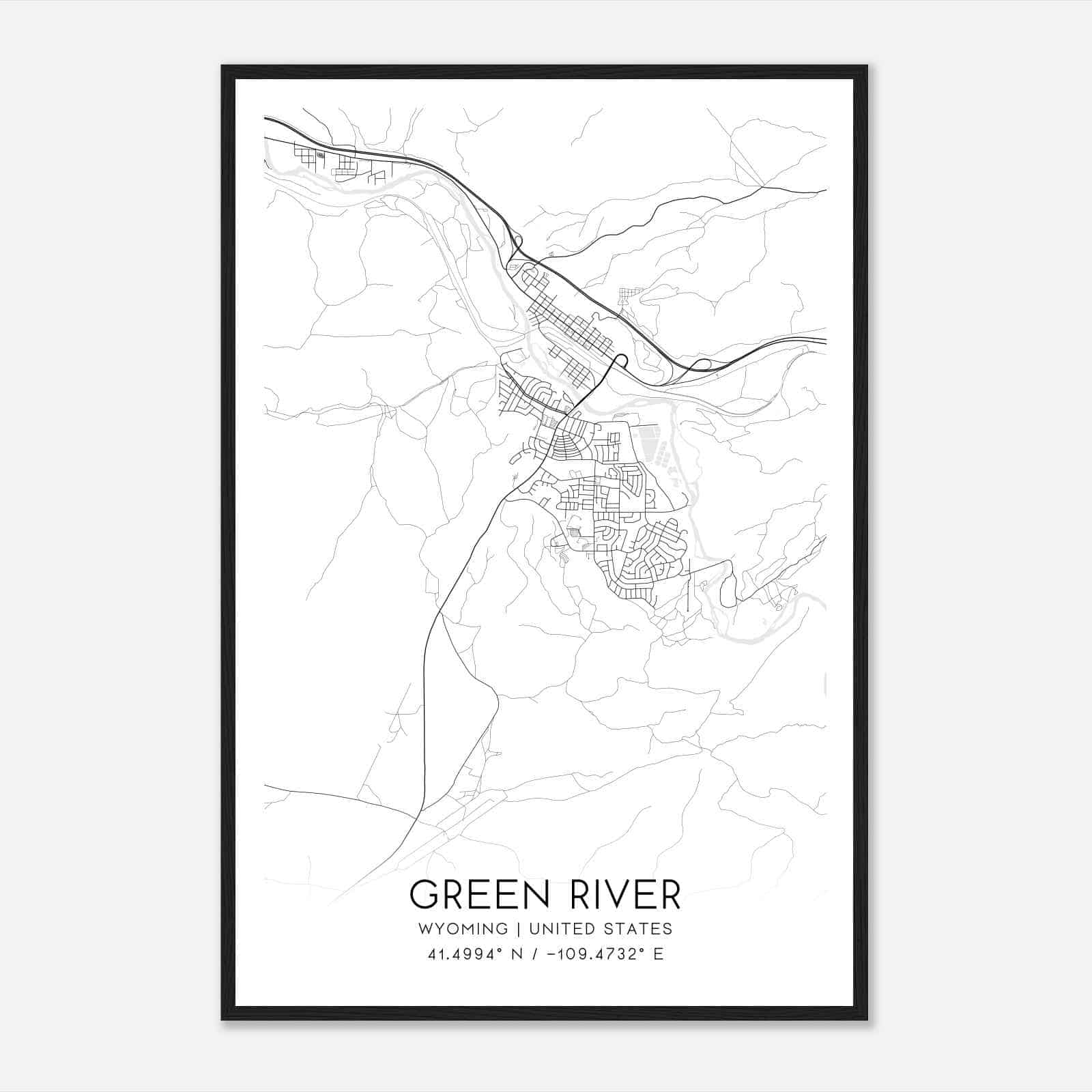 Green River Wyoming Map Poster, Modern Home Decor Wall Art Print