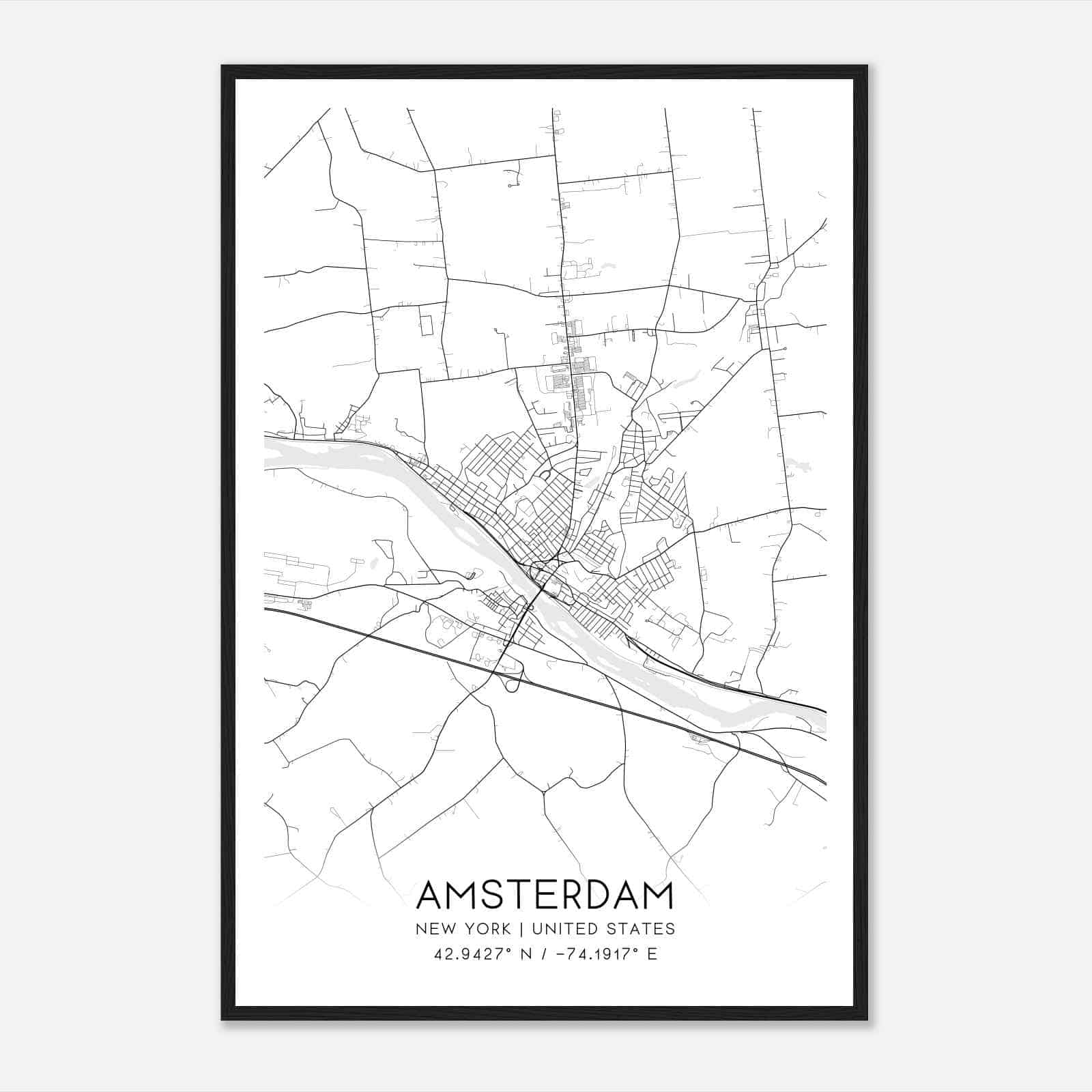 Amsterdam New York Map Poster, Modern Home Decor Wall Art Print
