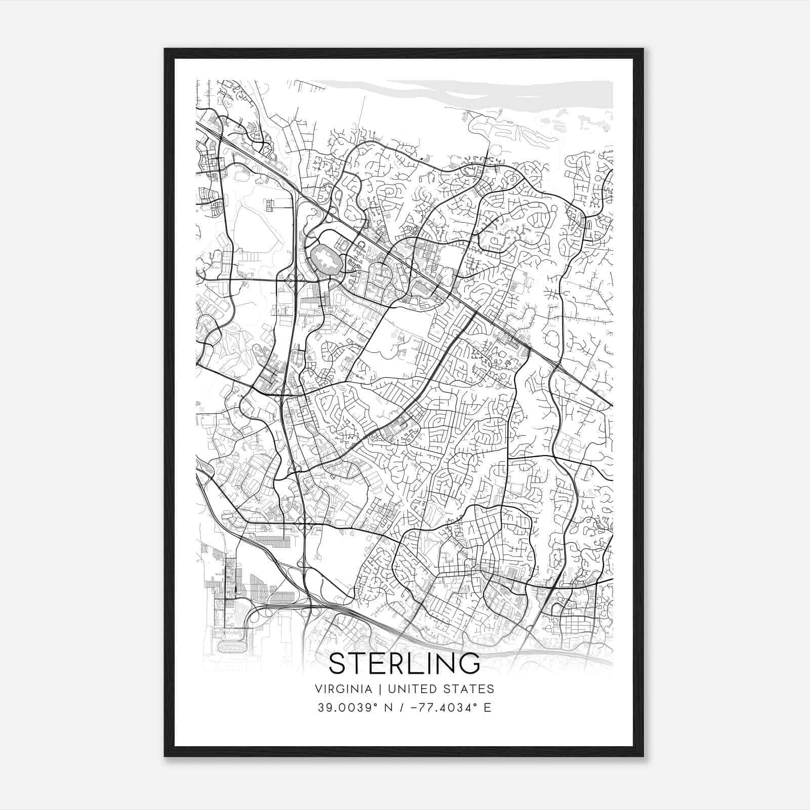 Sterling Virginia Map Poster, Modern Home Decor Wall Art Print