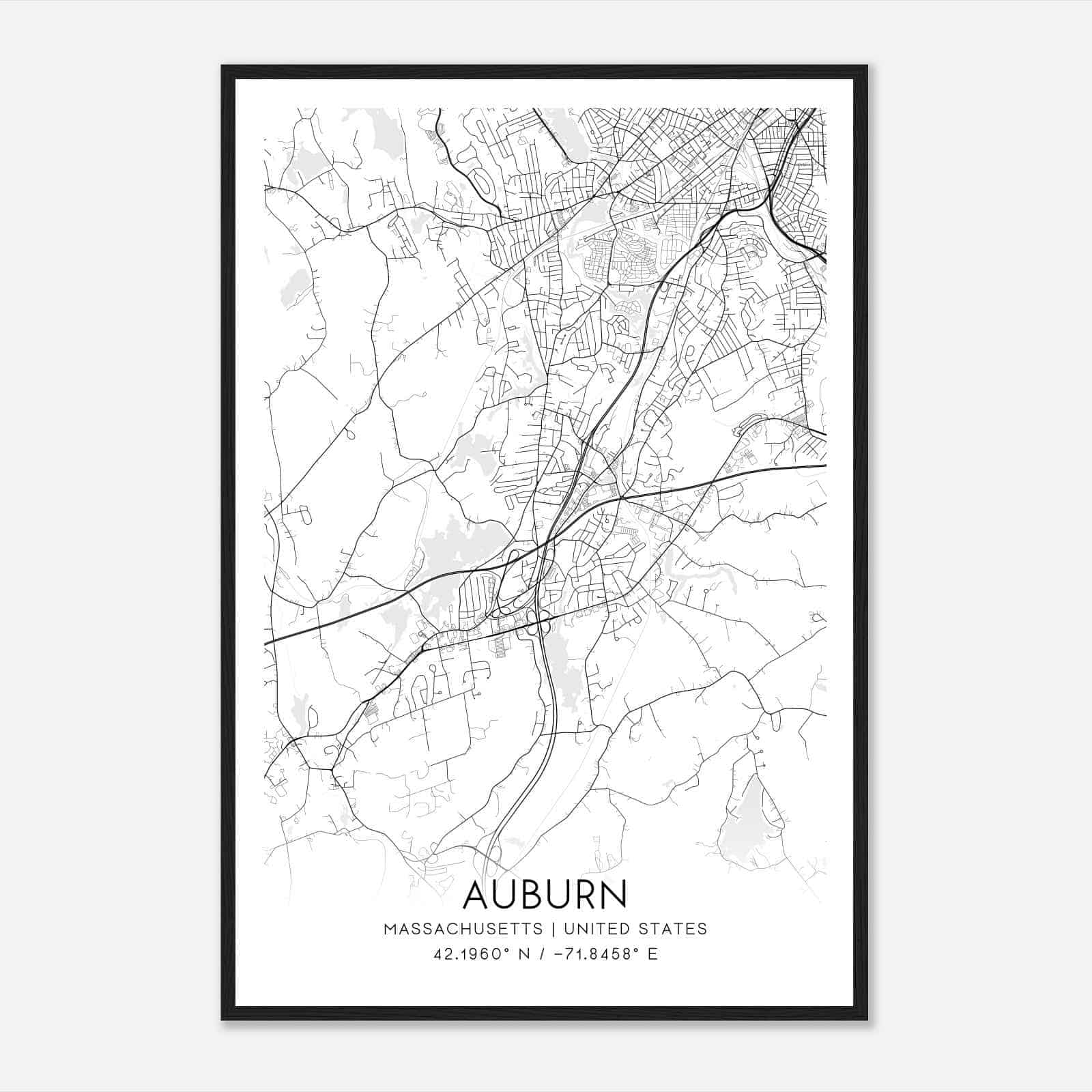 Auburn Massachusetts Map Poster, Modern Home Decor Wall Art Print