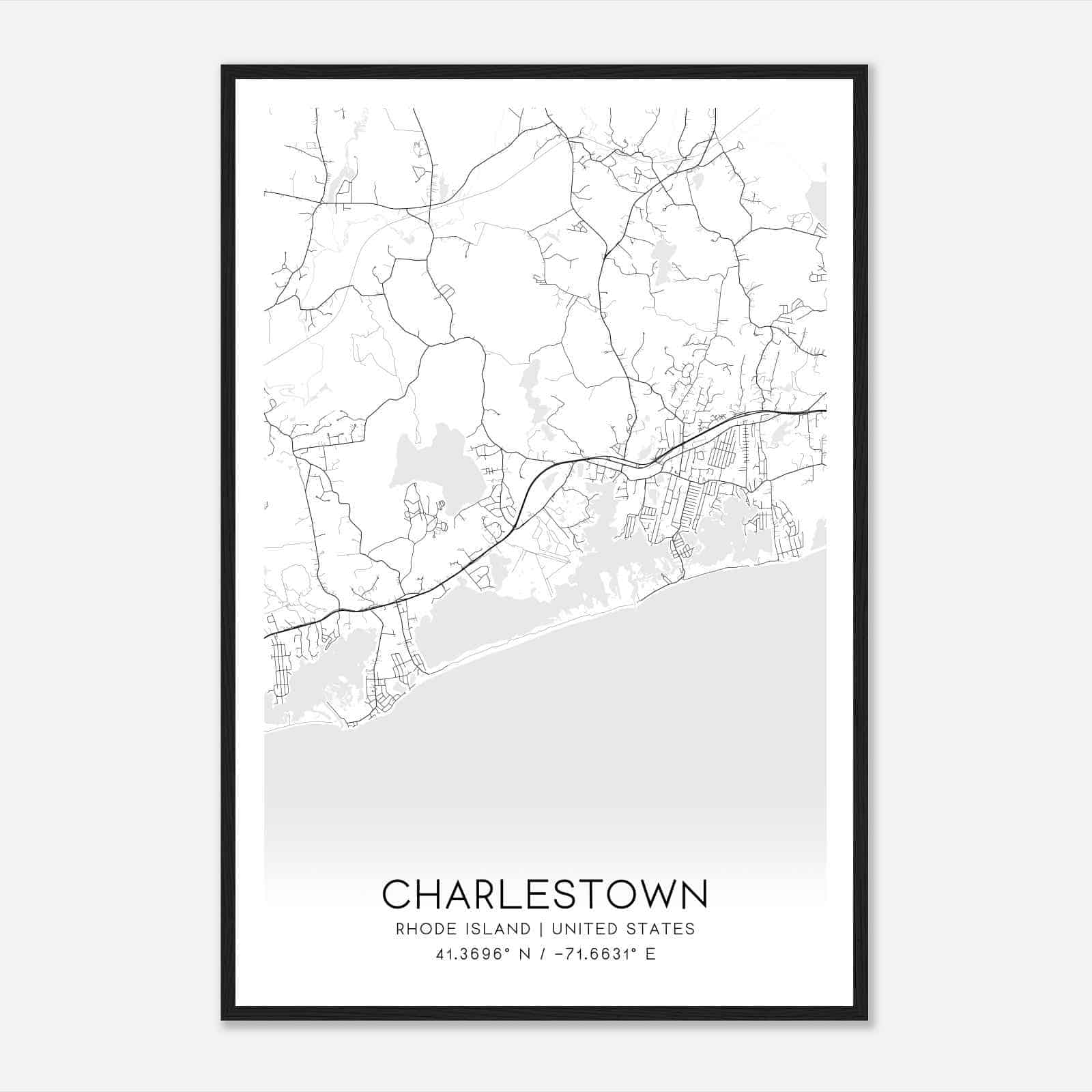Charlestown Rhode Island Map Poster, Modern Home Decor Wall Art Print