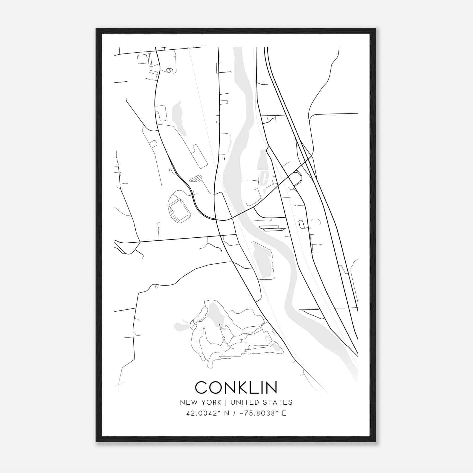 Conklin New York Map Poster, Modern Home Decor Wall Art Print