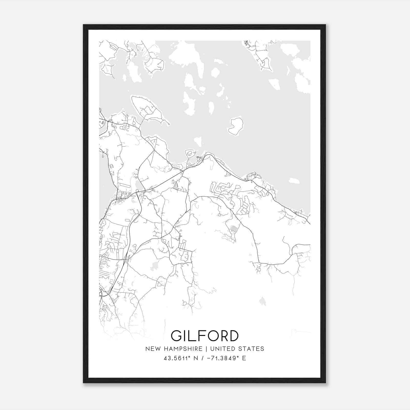 Gilford New Hampshire Map Poster, Modern Home Decor Wall Art Print