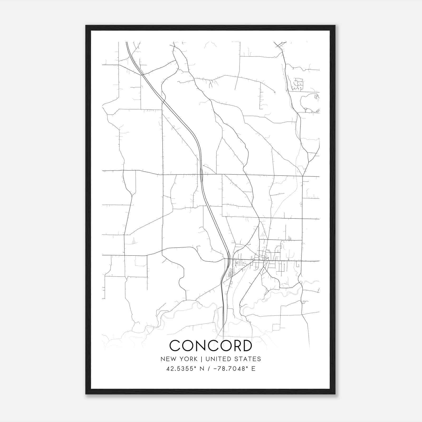 Concord New York Map Poster, Modern Home Decor Wall Art Print