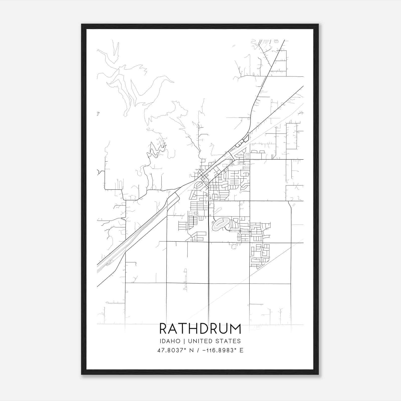 Rathdrum Idaho Map Poster, Modern Home Decor Wall Art Print