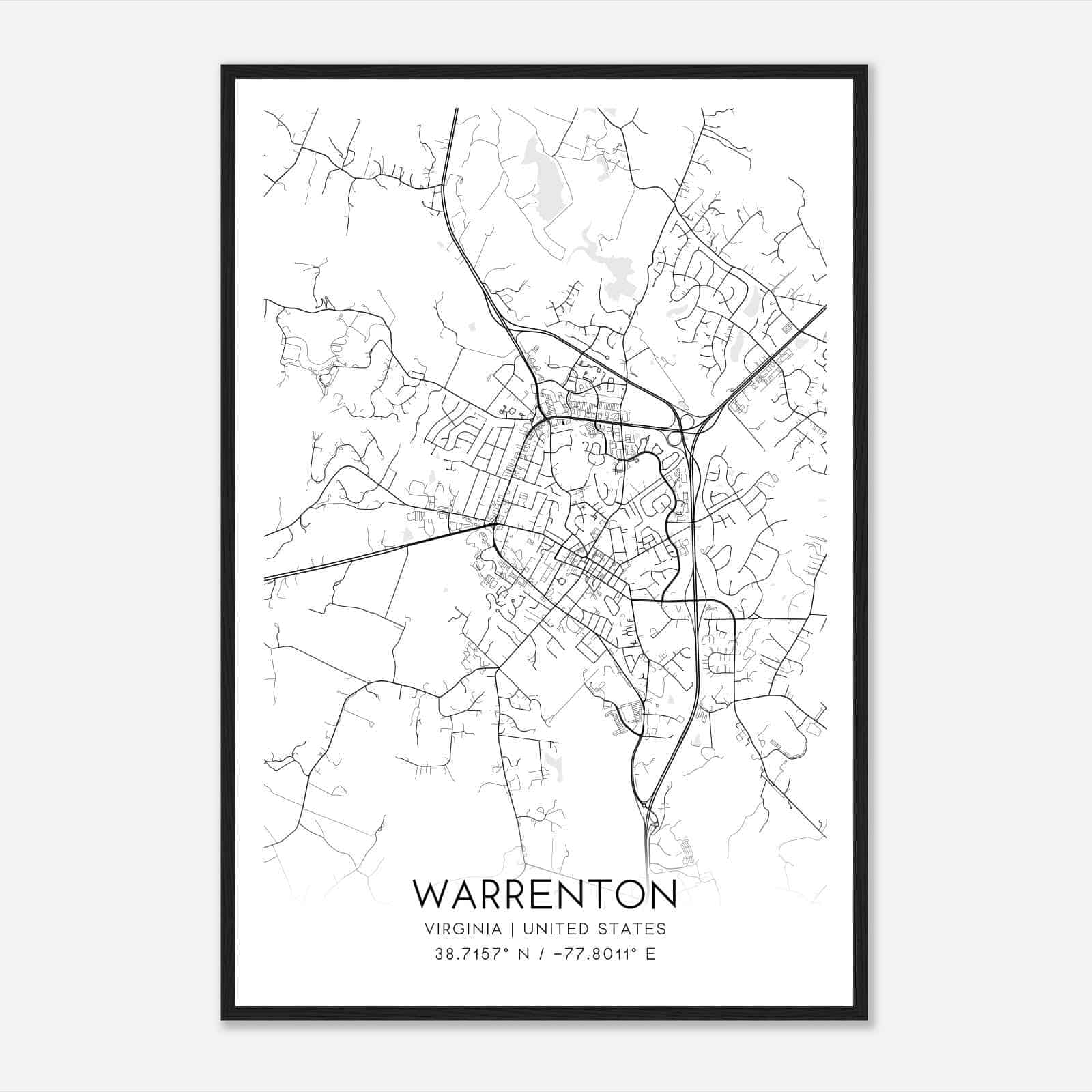 Warrenton Virginia Map Poster, Modern Home Decor Wall Art Print