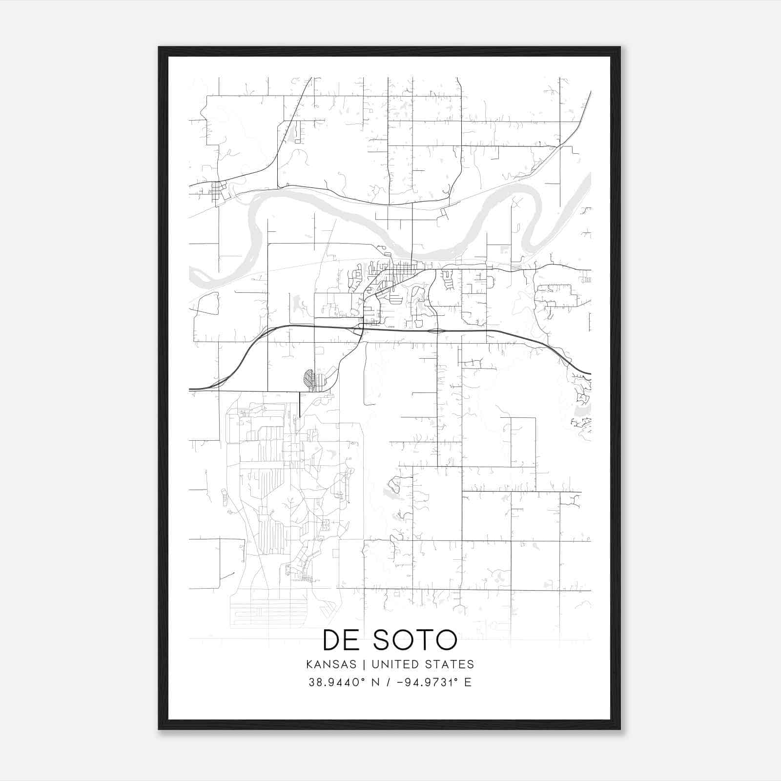 De Soto Kansas Map Poster, Modern Home Decor Wall Art Print
