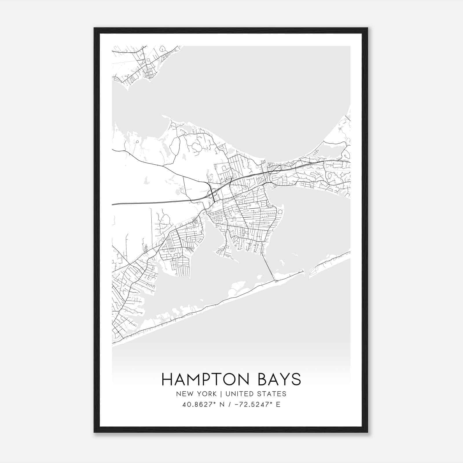 Hampton Bays New York Map Poster, Modern Home Decor Wall Art Print
