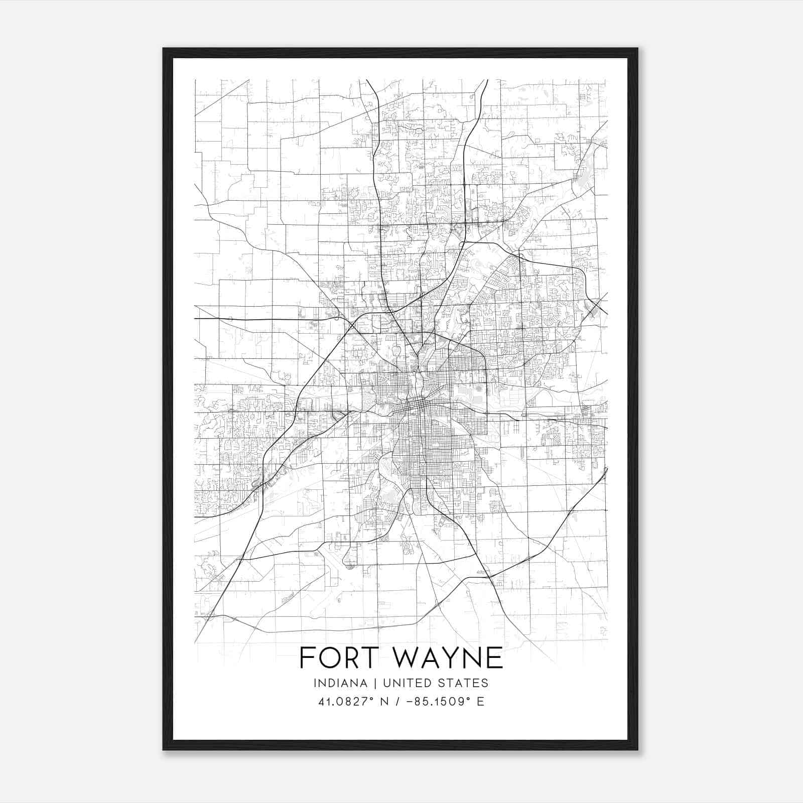 Fort Wayne Indiana Map Poster, Modern Home Decor Wall Art Print