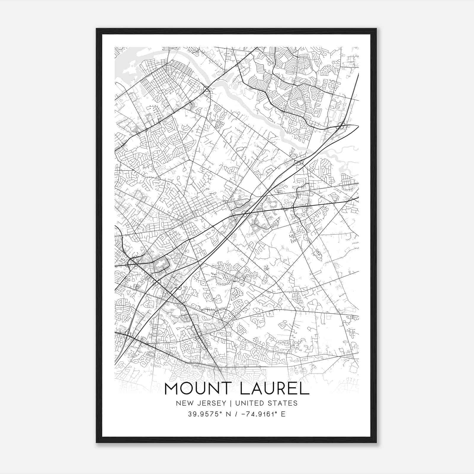 Mount Laurel New Jersey Map Poster, Modern Home Decor Wall Art Print