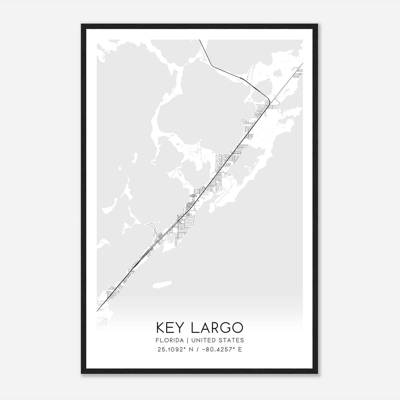 Key Largo Florida Map Poster, Modern Home Decor Wall Art Print