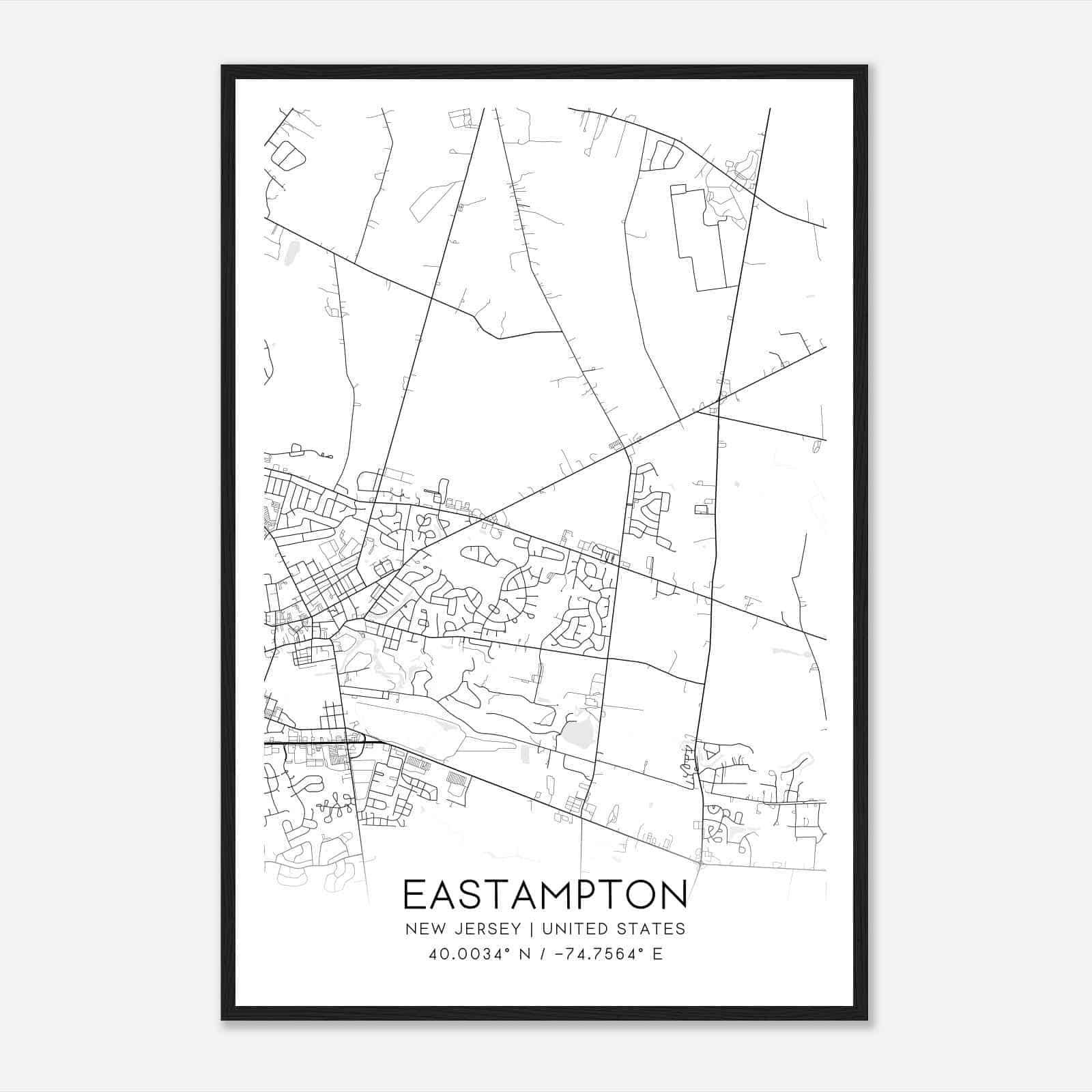 Eastampton New Jersey Map Poster, Modern Home Decor Wall Art Print