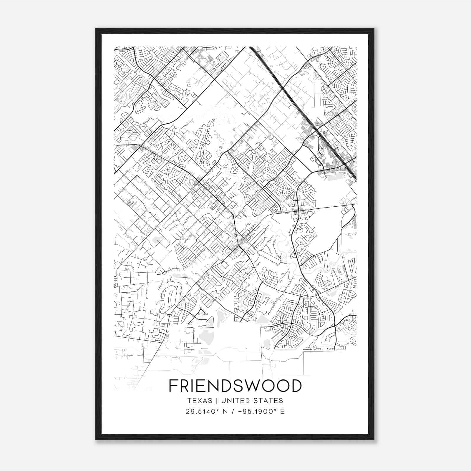 friendswood Friendswood Texas Map Poster, Modern Home Decor Wall Art Print - Custom  Maps & Posters