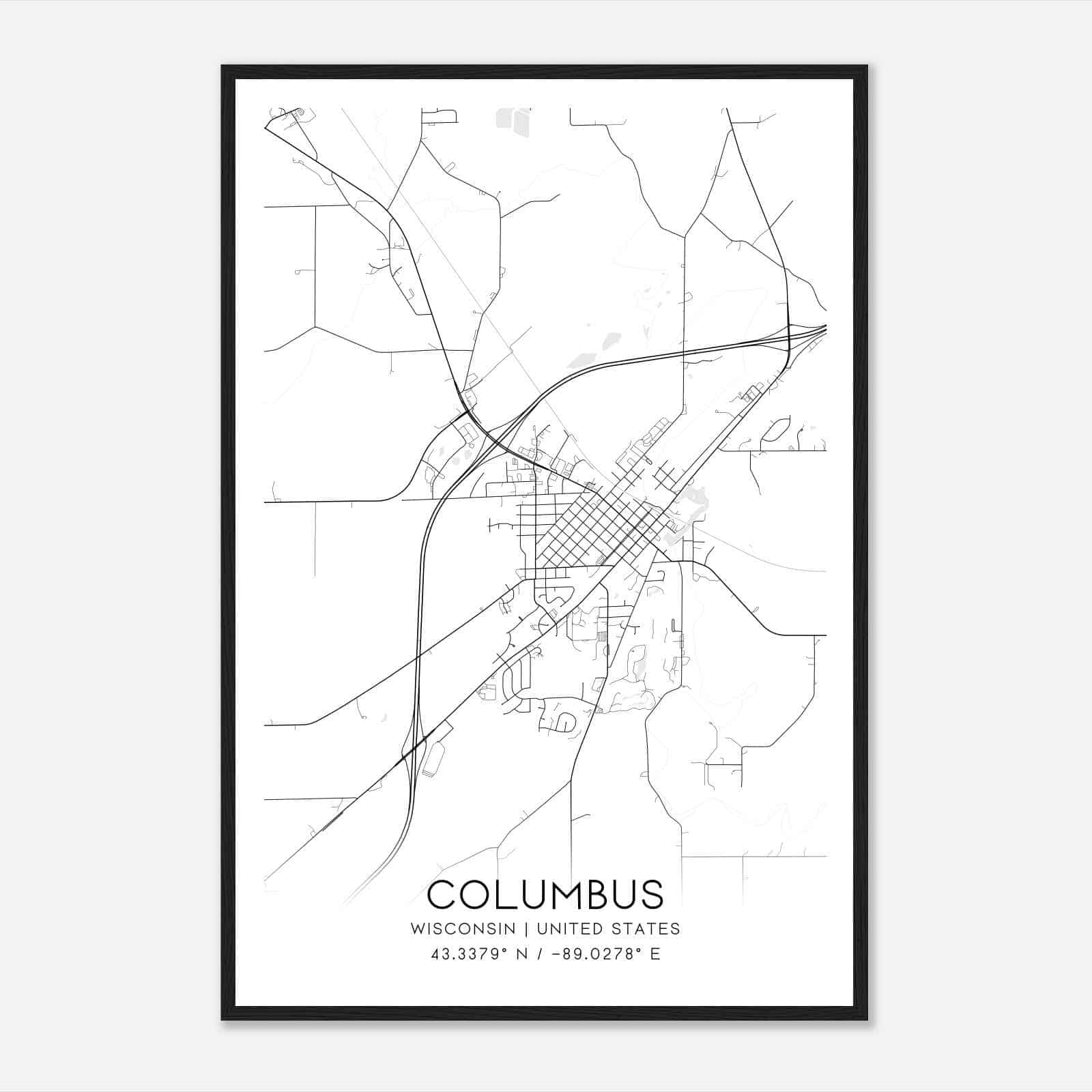 Columbus Wisconsin Map Poster, Modern Home Decor Wall Art Print