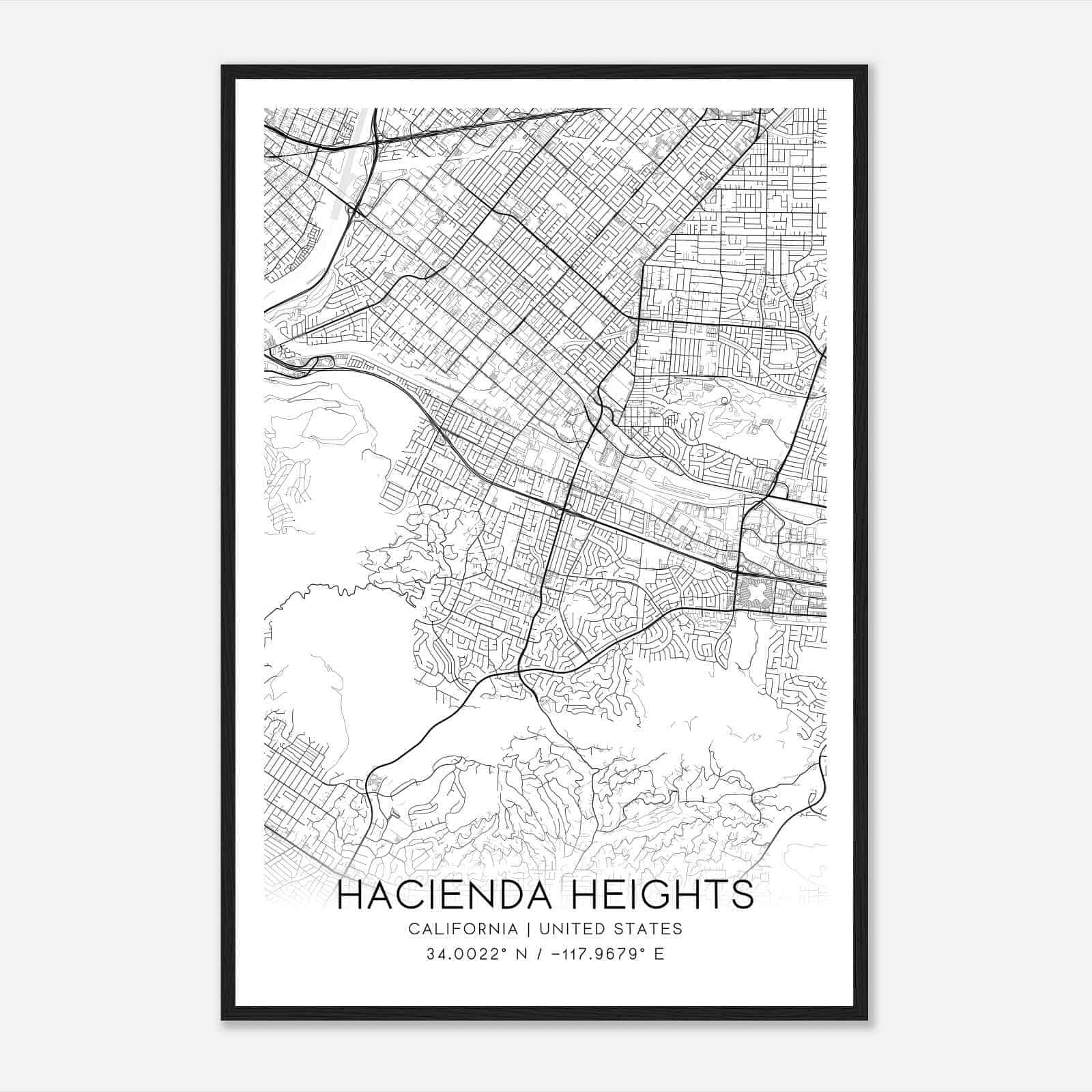 Hacienda Heights California Map Poster, Modern Home Decor Wall Art Print