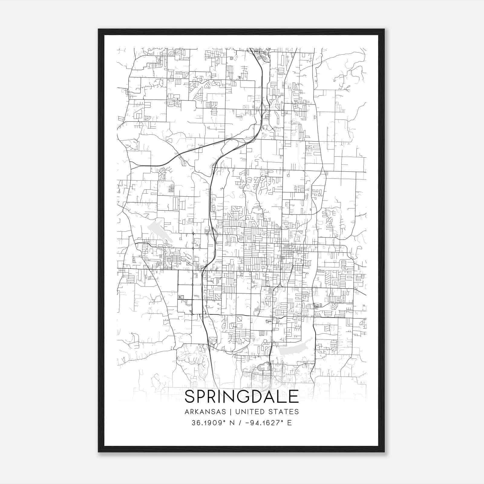 Springdale Arkansas Map Poster, Modern Home Decor Wall Art Print