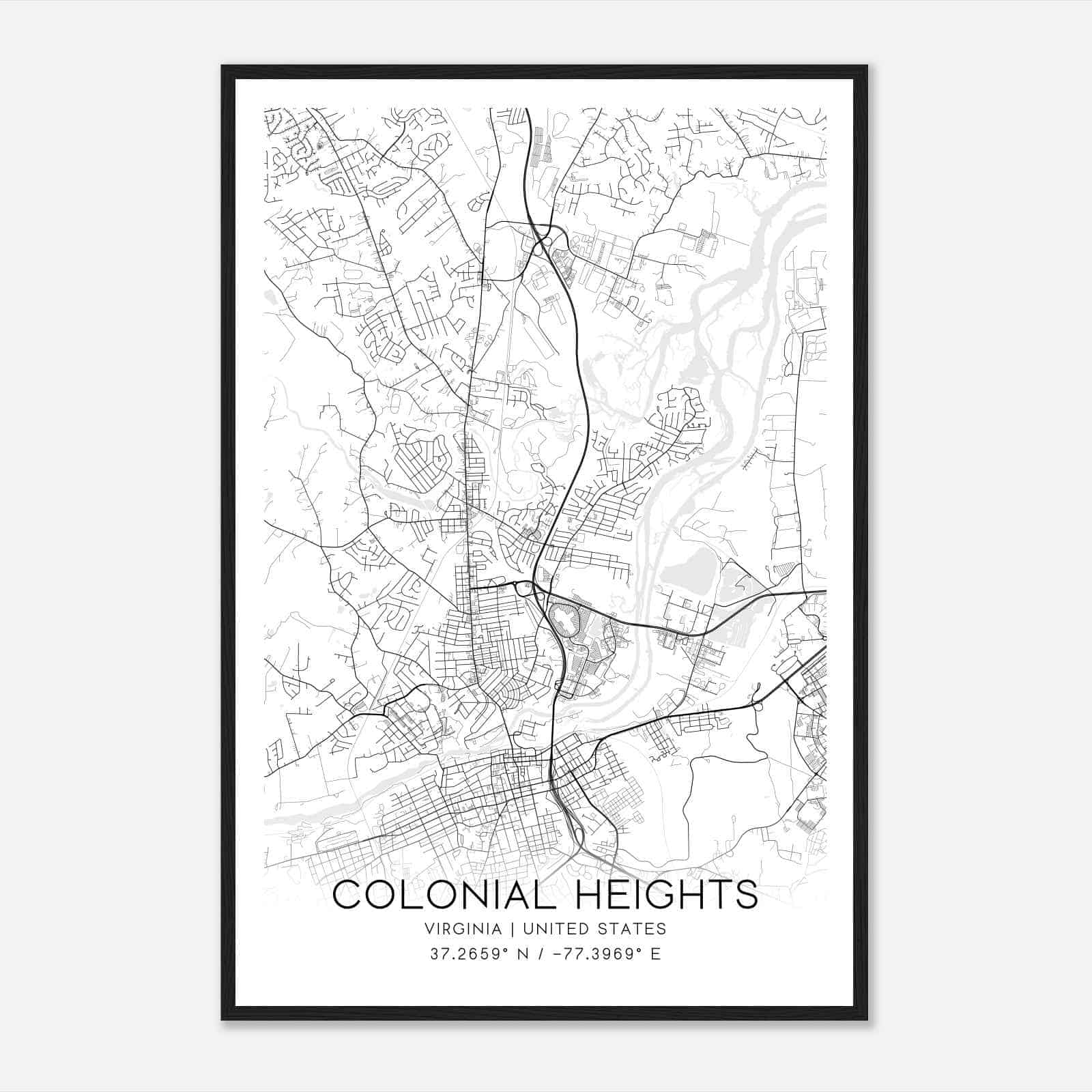 Colonial Heights Virginia Map Poster, Modern Home Decor Wall Art Print