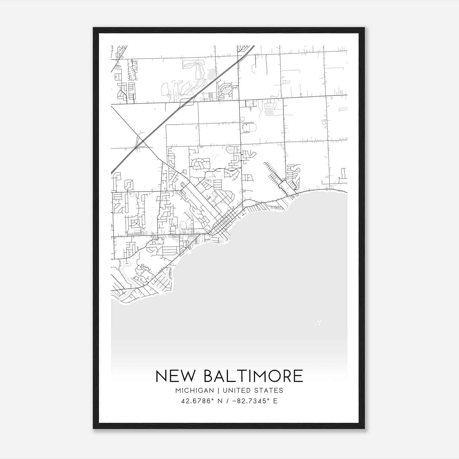 New Baltimore Michigan Map Poster, Modern Home Decor Wall Art Print