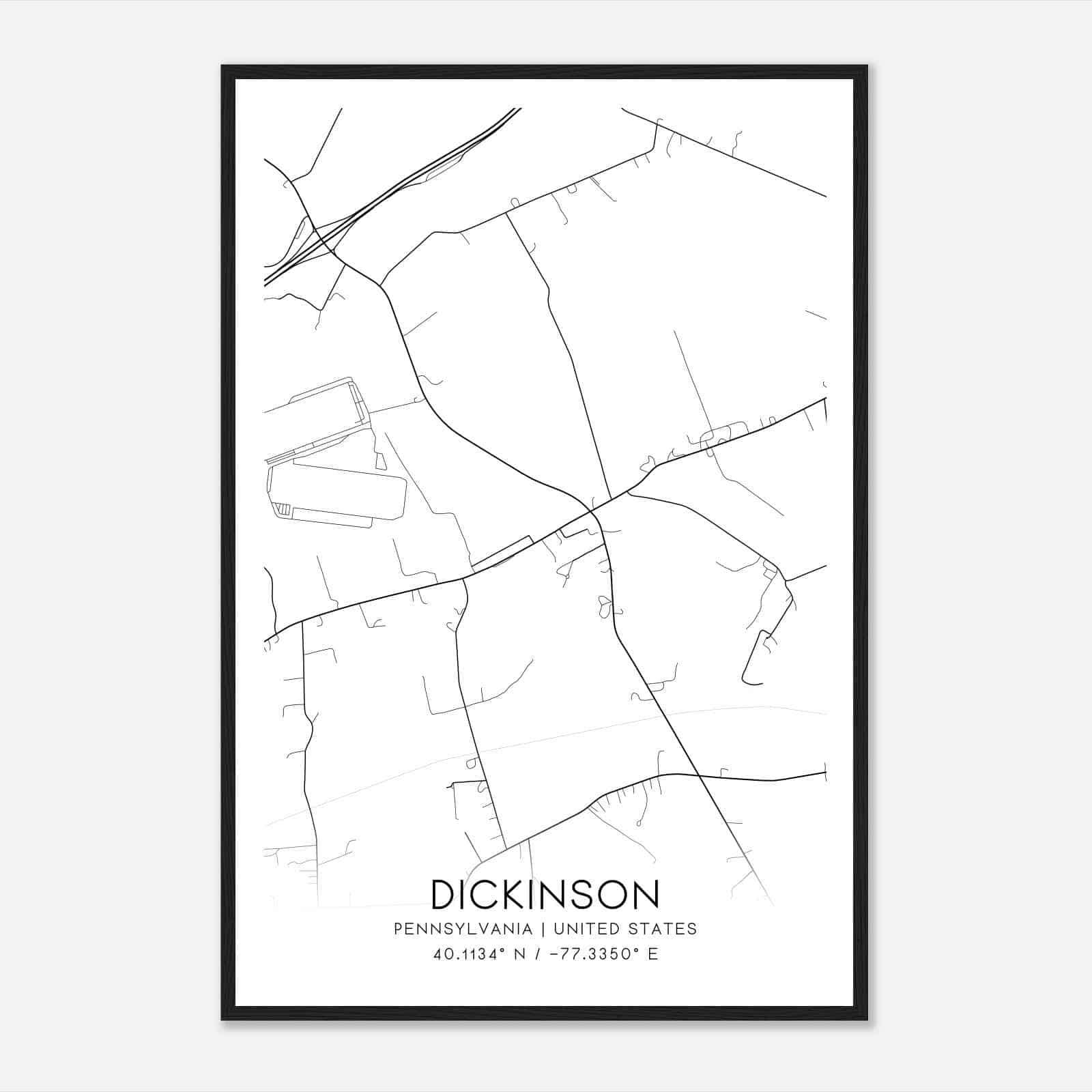 Dickinson Pennsylvania Map Poster, Modern Home Decor Wall Art Print