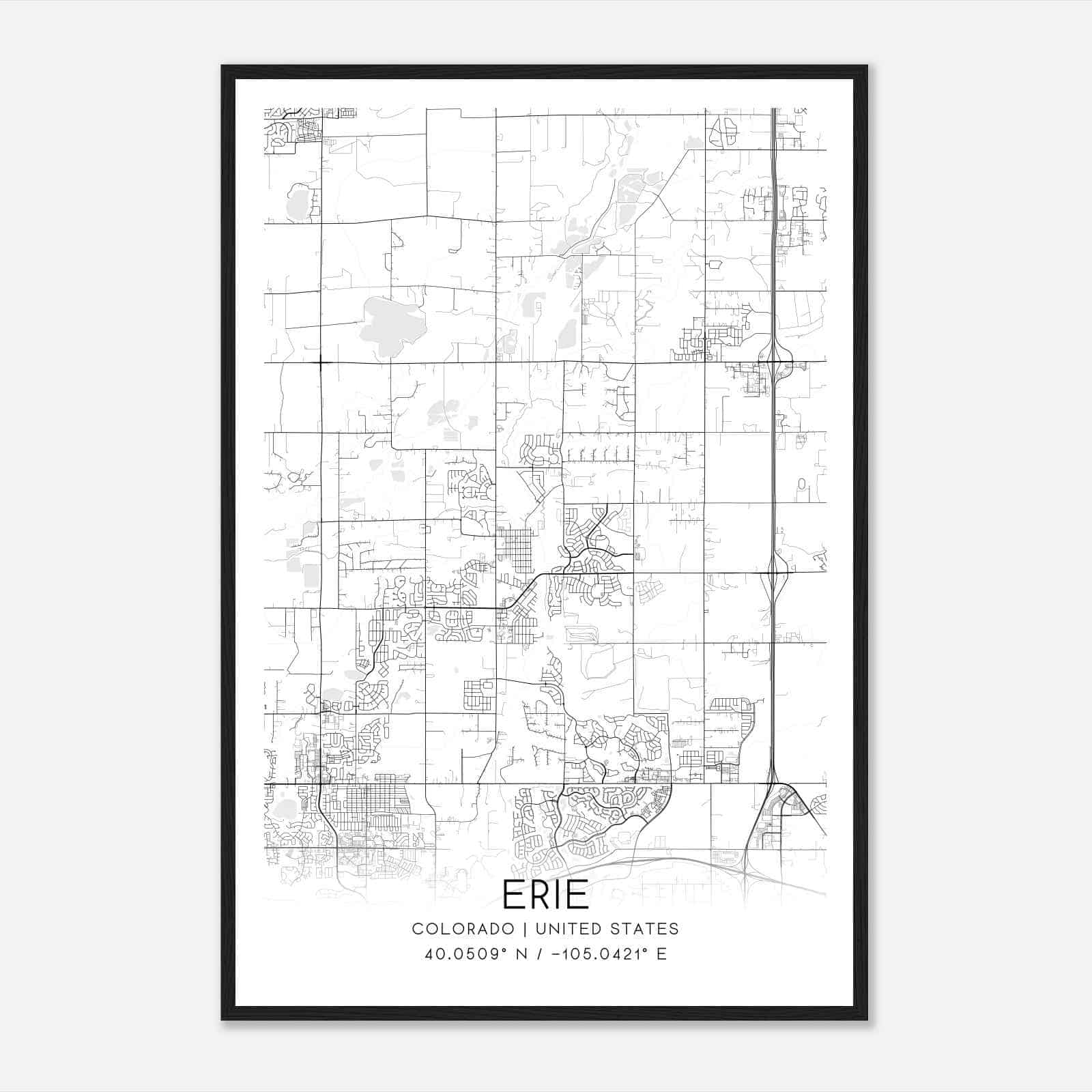 Erie Colorado Map Poster, Modern Home Decor Wall Art Print