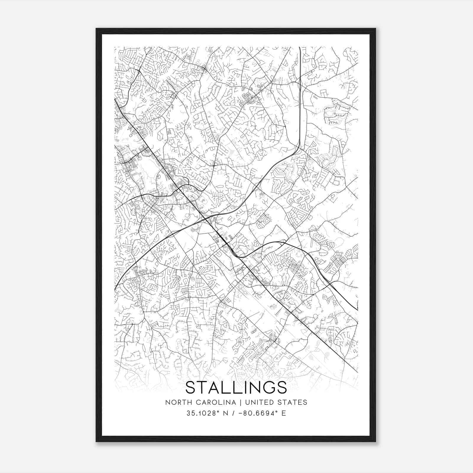 Stallings North Carolina Map Poster, Modern Home Decor Wall Art Print Stallings North Carolina Map Poster, Modern Home Decor Wall Art Print