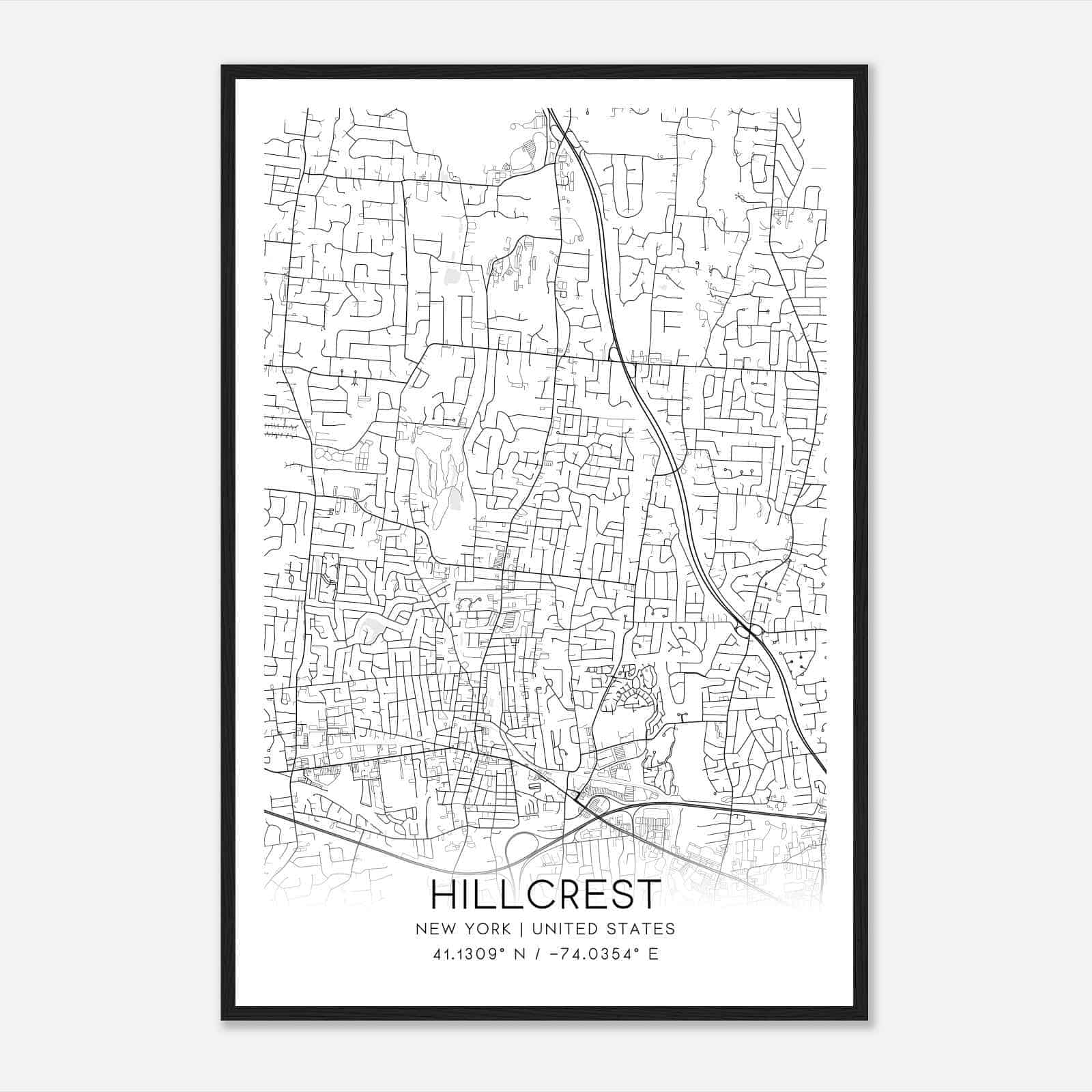 Hillcrest New York Map Poster, Modern Home Decor Wall Art Print