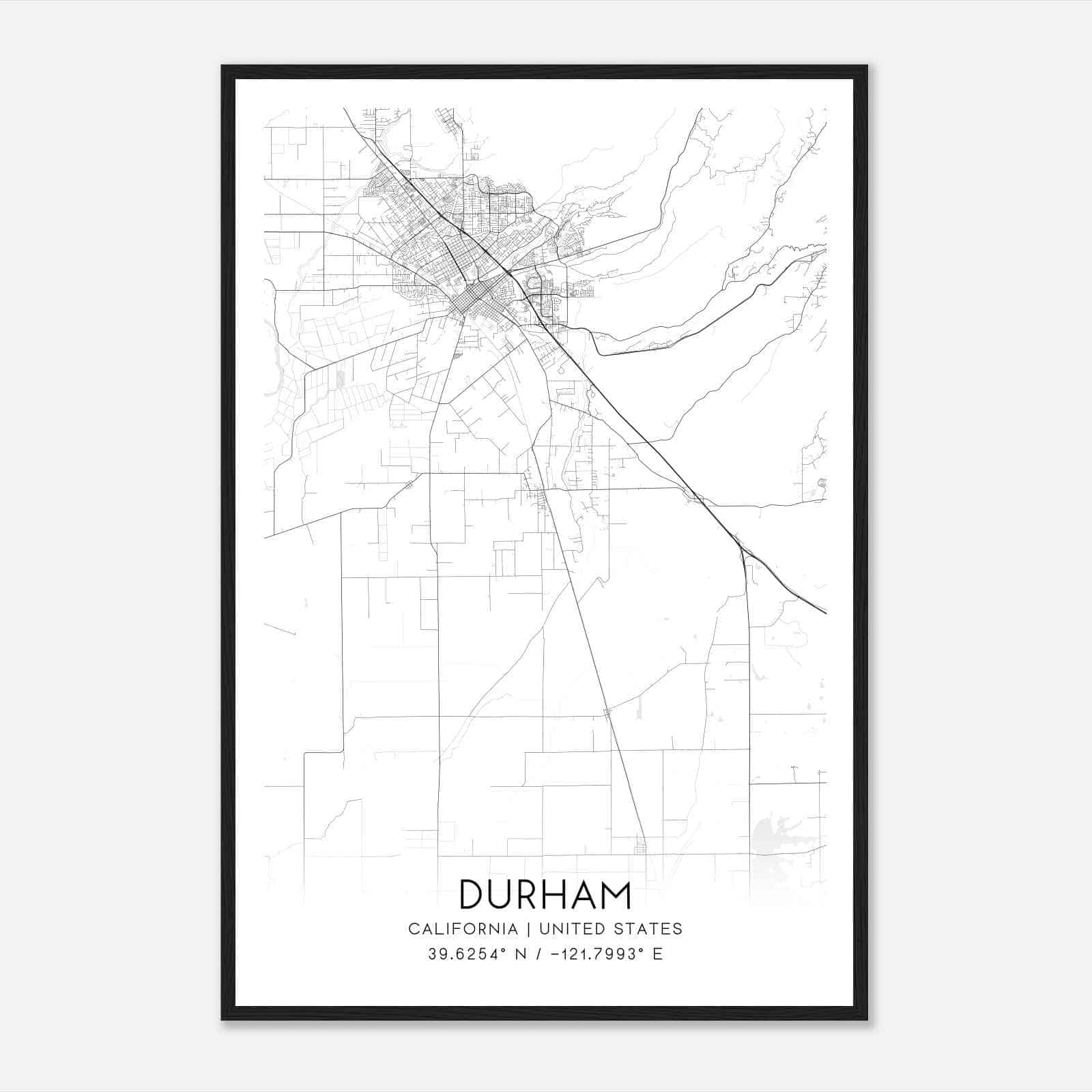Durham California Map Poster, Modern Home Decor Wall Art Print