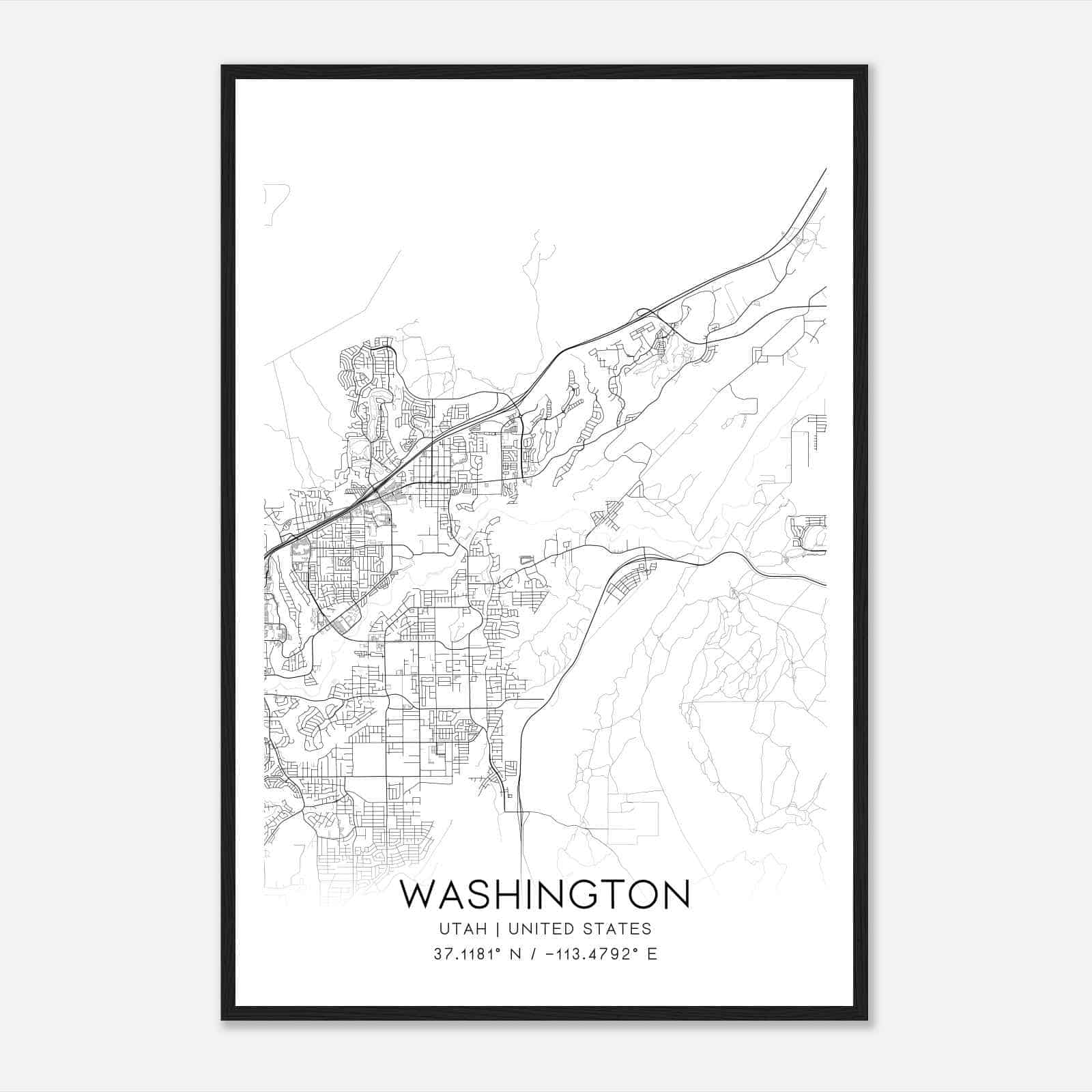 Washington Utah Map Poster, Modern Home Decor Wall Art Print