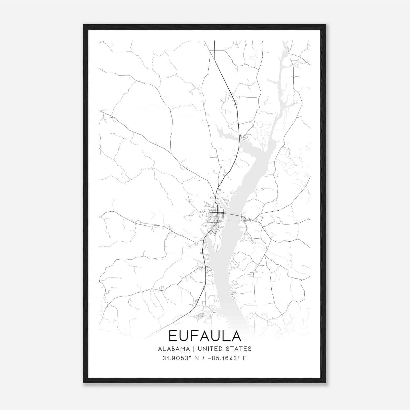 Eufaula Alabama Map Poster, Modern Home Decor Wall Art Print
