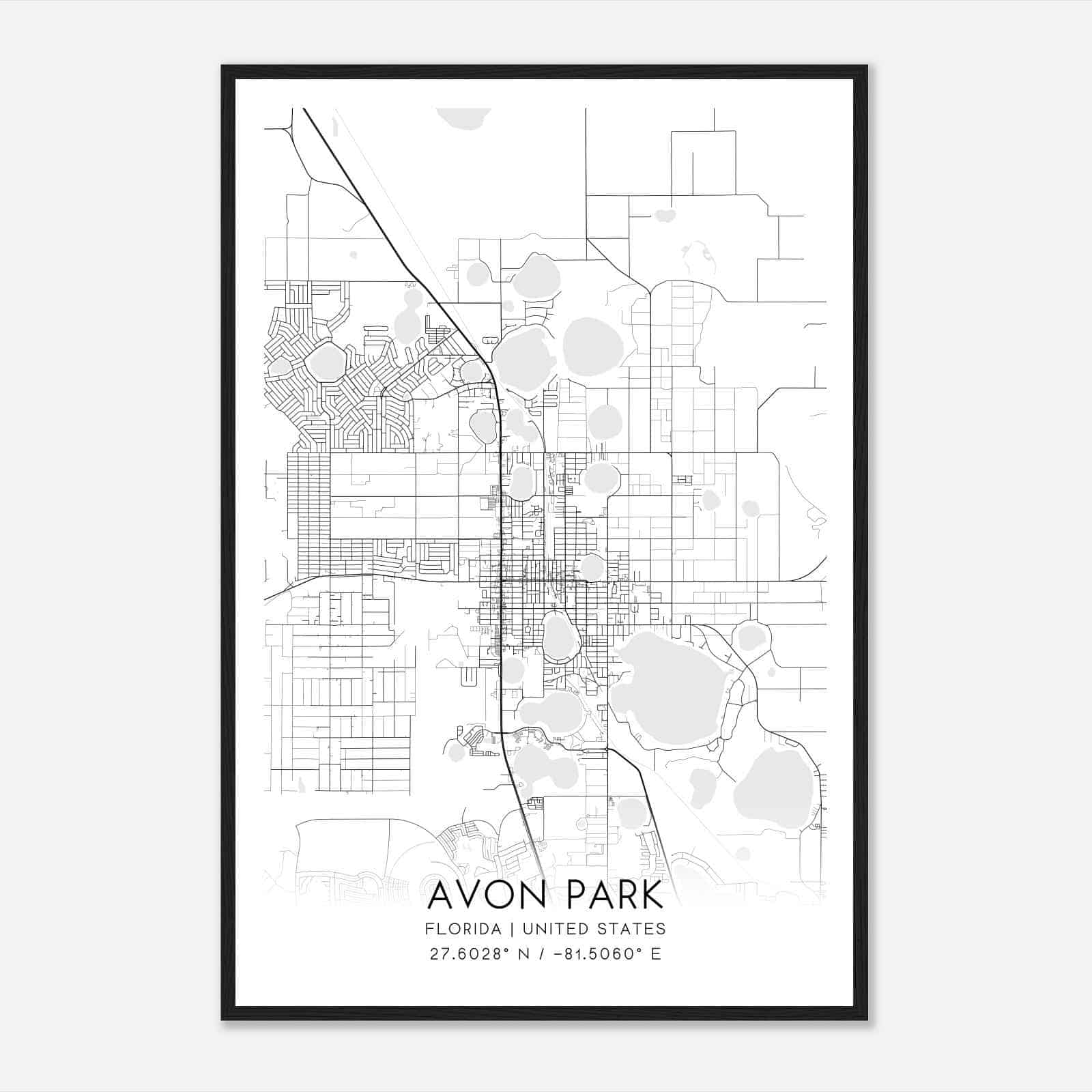 Avon Park Florida Map Poster, Modern Home Decor Wall Art Print