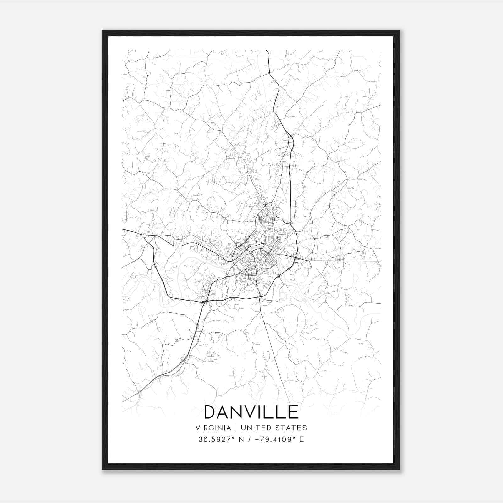 Danville Virginia Map Poster, Modern Home Decor Wall Art Print