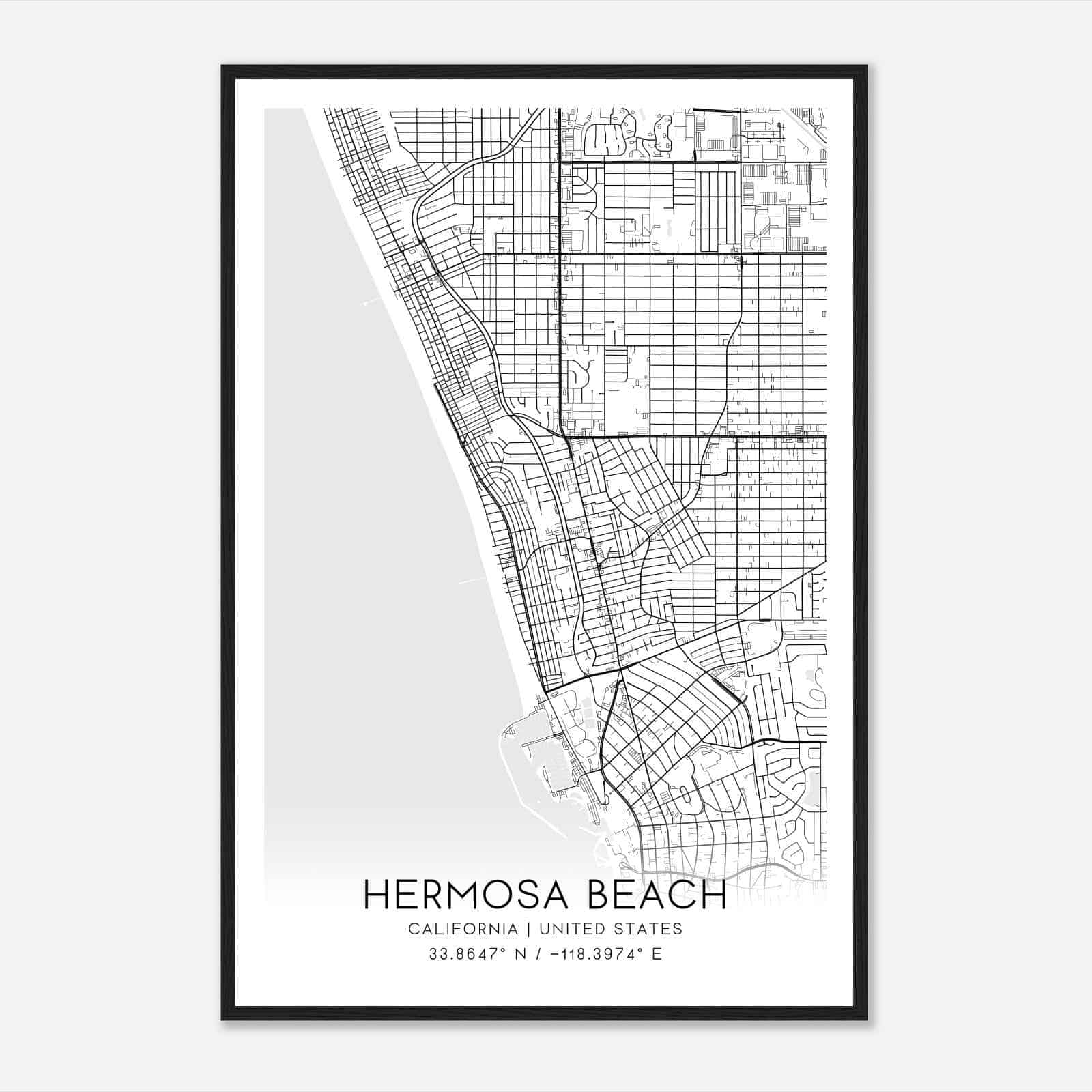 Hermosa Beach California Map Poster, Modern Home Decor Wall Art Print
