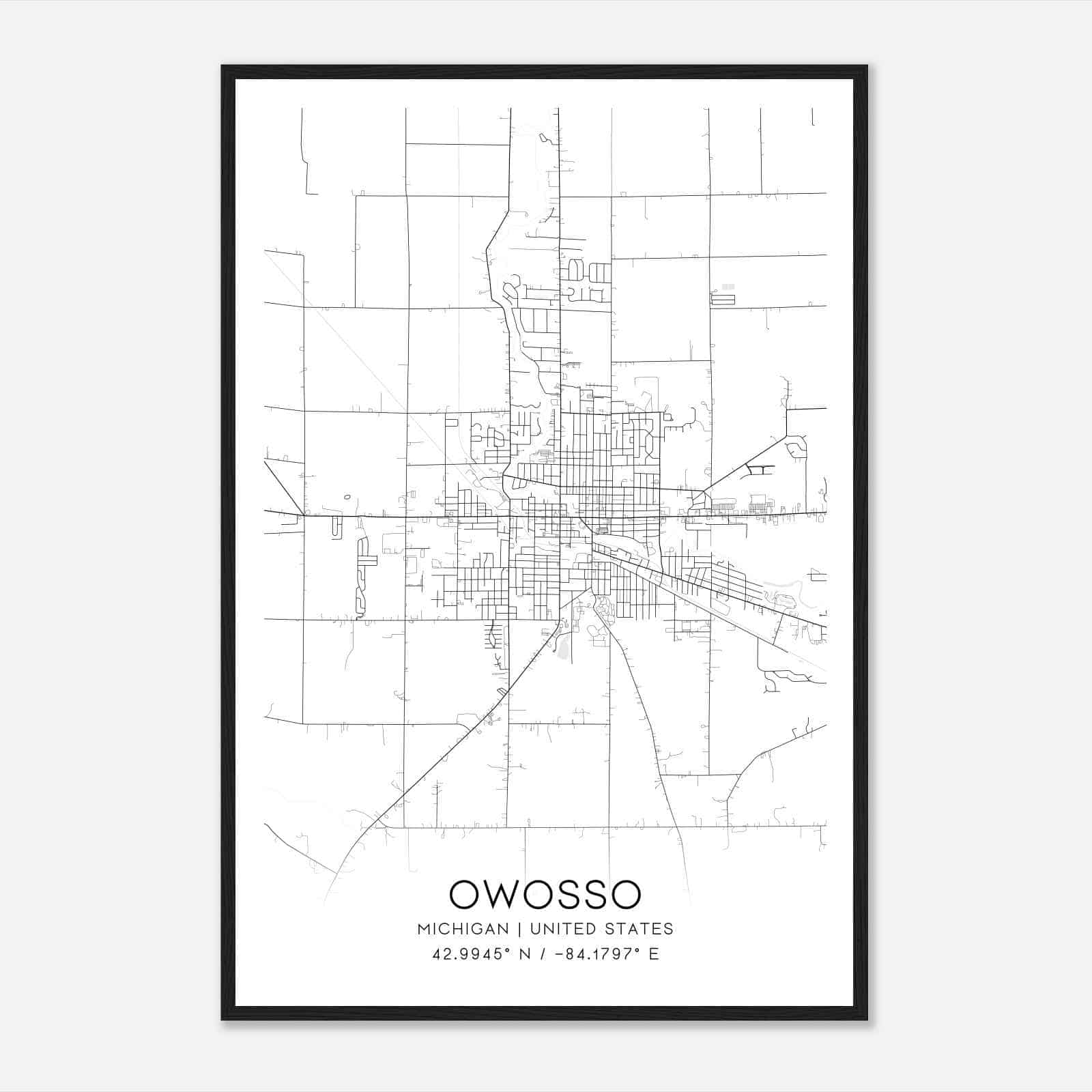 Owosso Michigan Map Poster, Modern Home Decor Wall Art Print