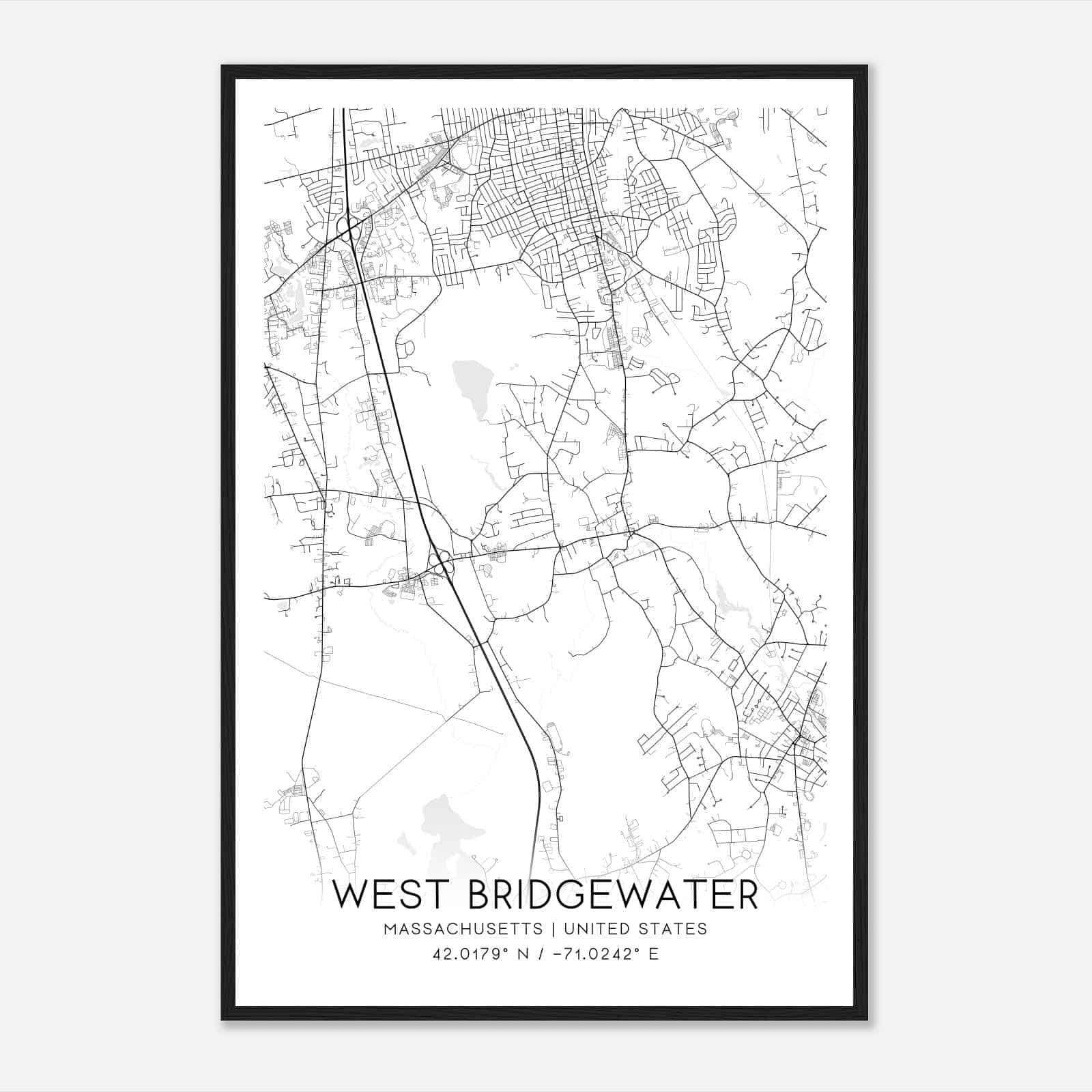 West Bridgewater Massachusetts Map Poster, Modern Home Decor Wall Art Print