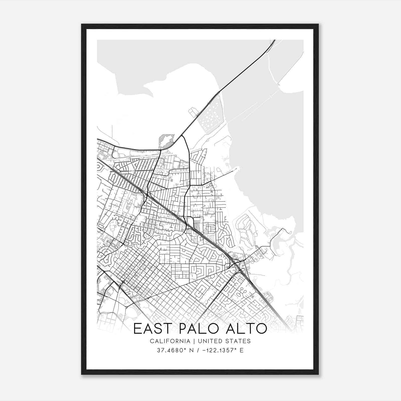 East Palo Alto California Map Poster, Modern Home Decor Wall Art Print