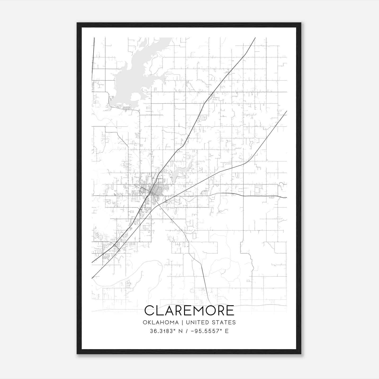 Claremore Oklahoma Map Poster, Modern Home Decor Wall Art Print