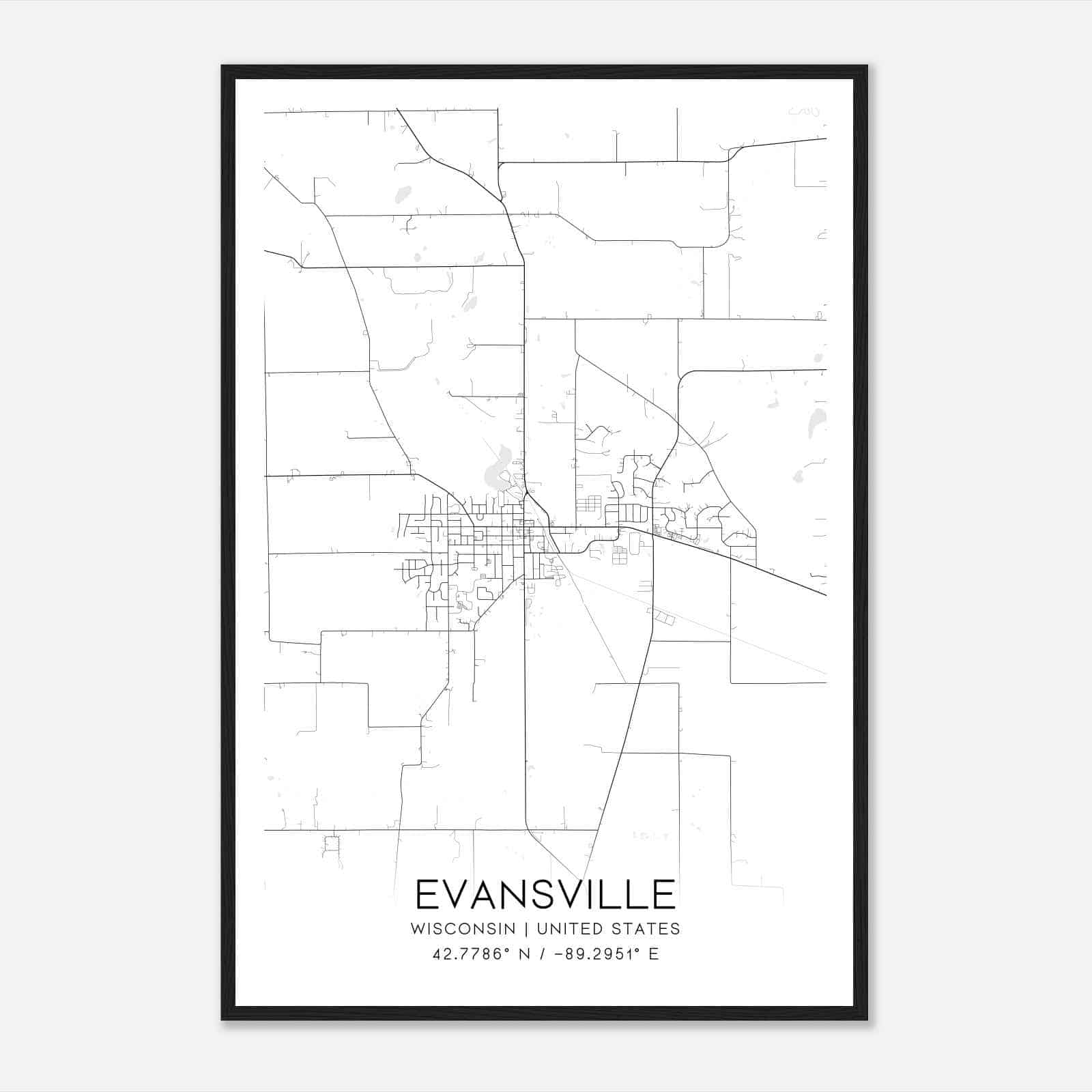 Evansville Wisconsin Map Poster, Modern Home Decor Wall Art Print