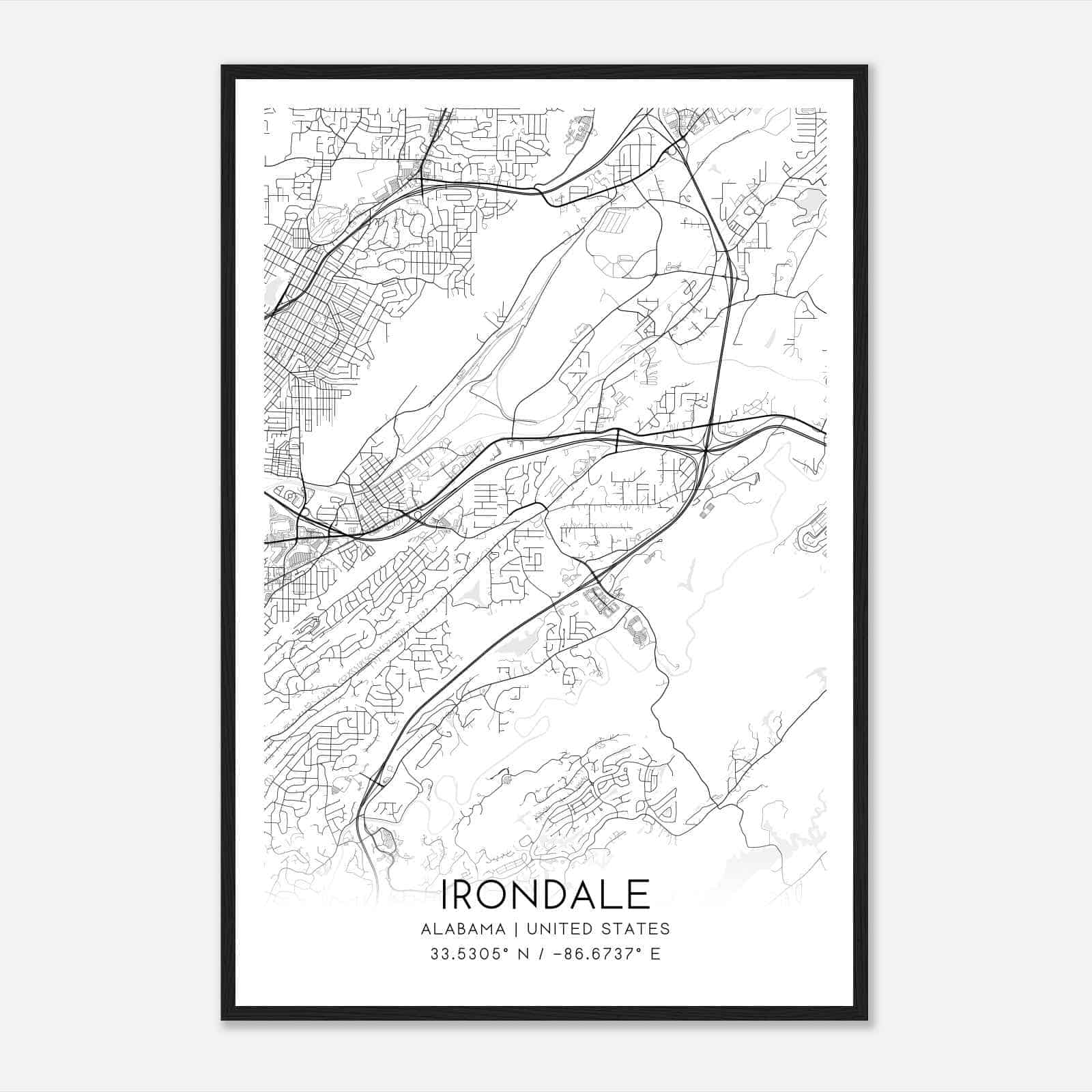Irondale Alabama Map Poster, Modern Home Decor Wall Art Print