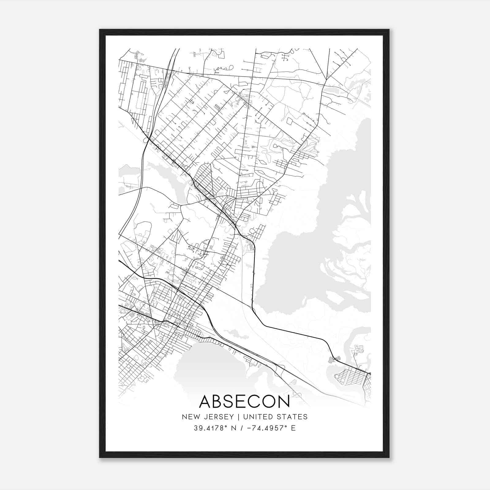 Absecon New Jersey Map Poster, Modern Home Decor Wall Art Print