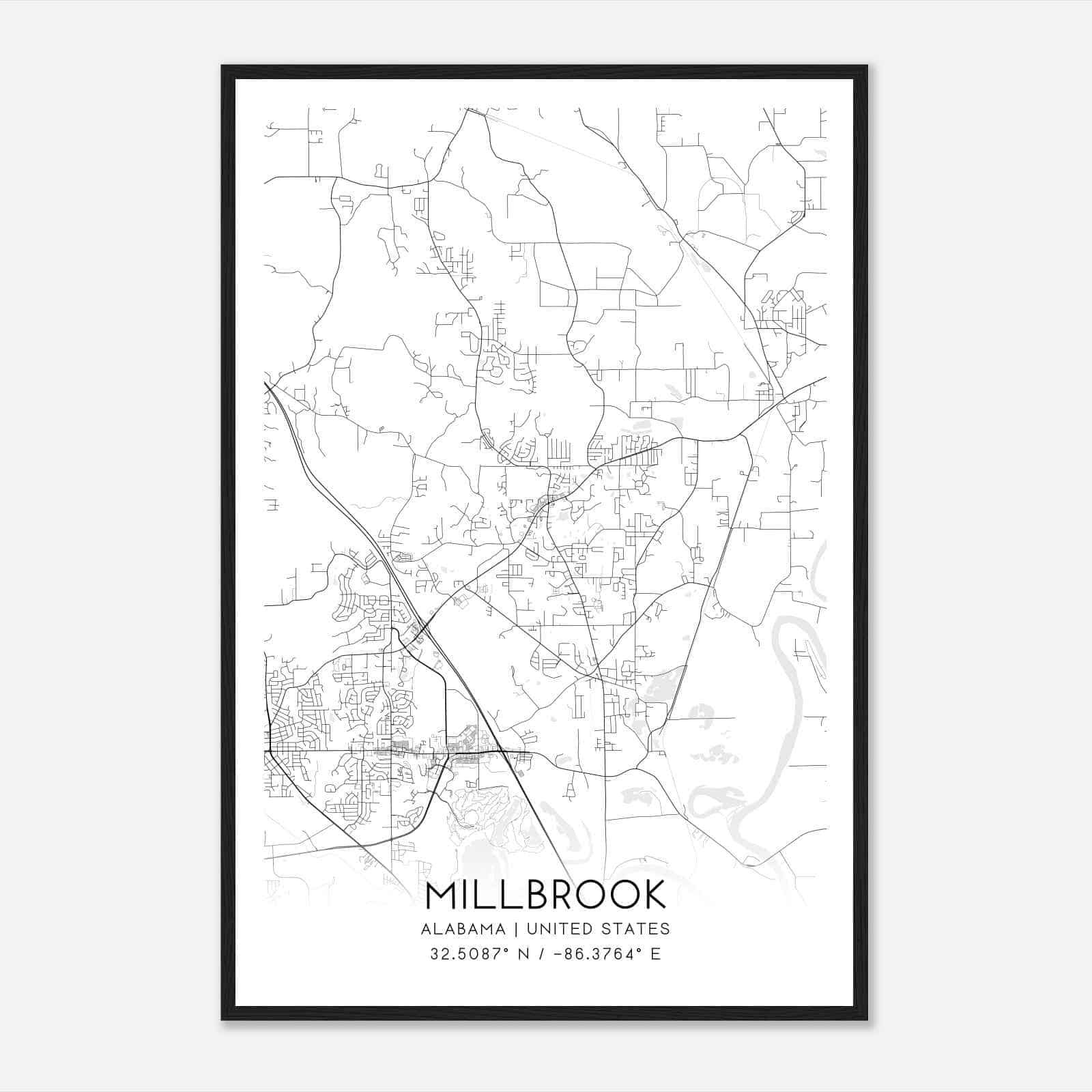 Millbrook Alabama Map Poster, Modern Home Decor Wall Art Print Custom
